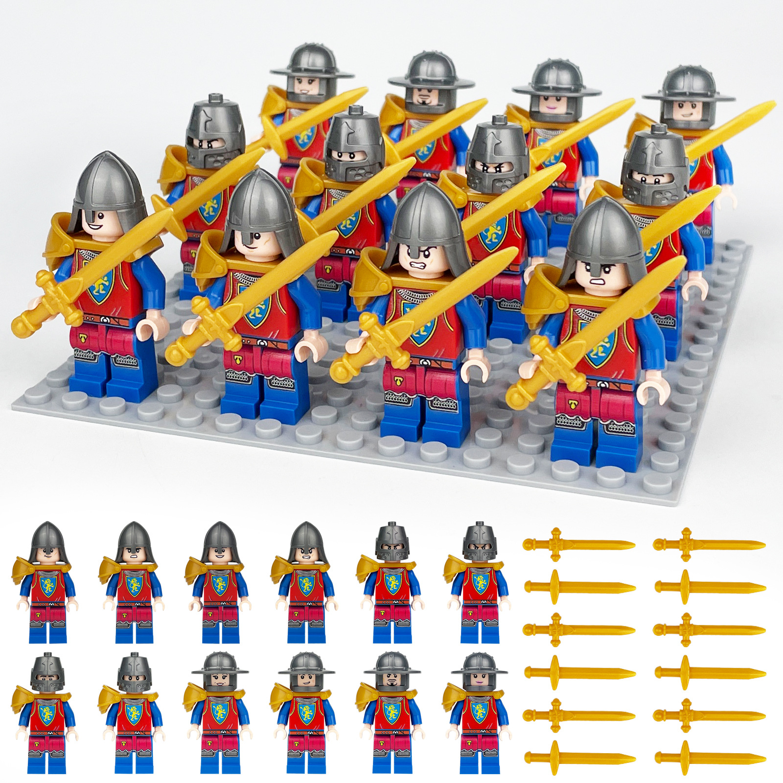 Red and Blue Medieval Soldiers Special Forces Minifigure Custom Minifigure Toy Soldiers Army Toys Set for Strategy Games and Collecting