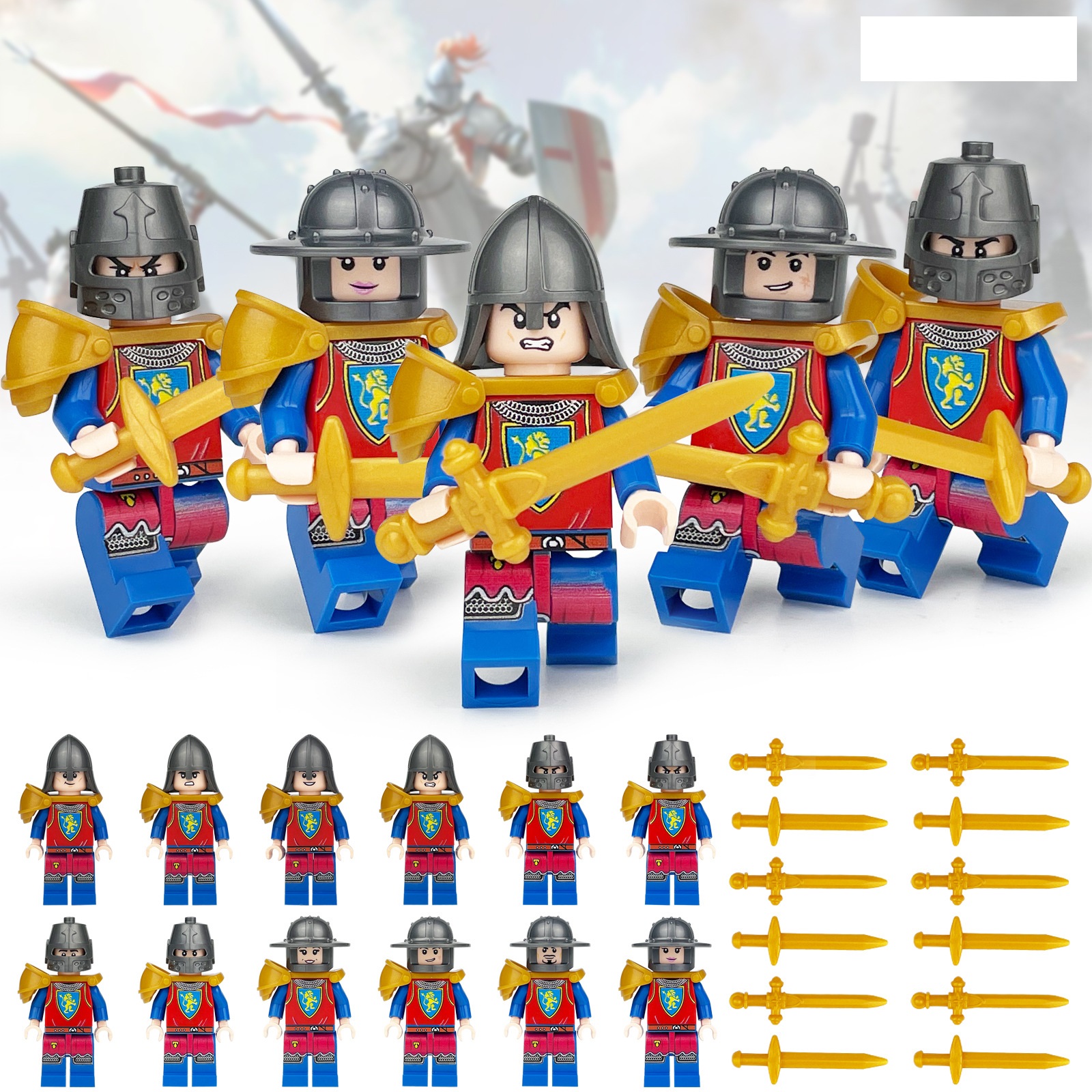 Red and Blue Medieval Soldiers Special Forces Minifigure Custom Minifigure Toy Soldiers Army Toys Set for Strategy Games and Collecting
