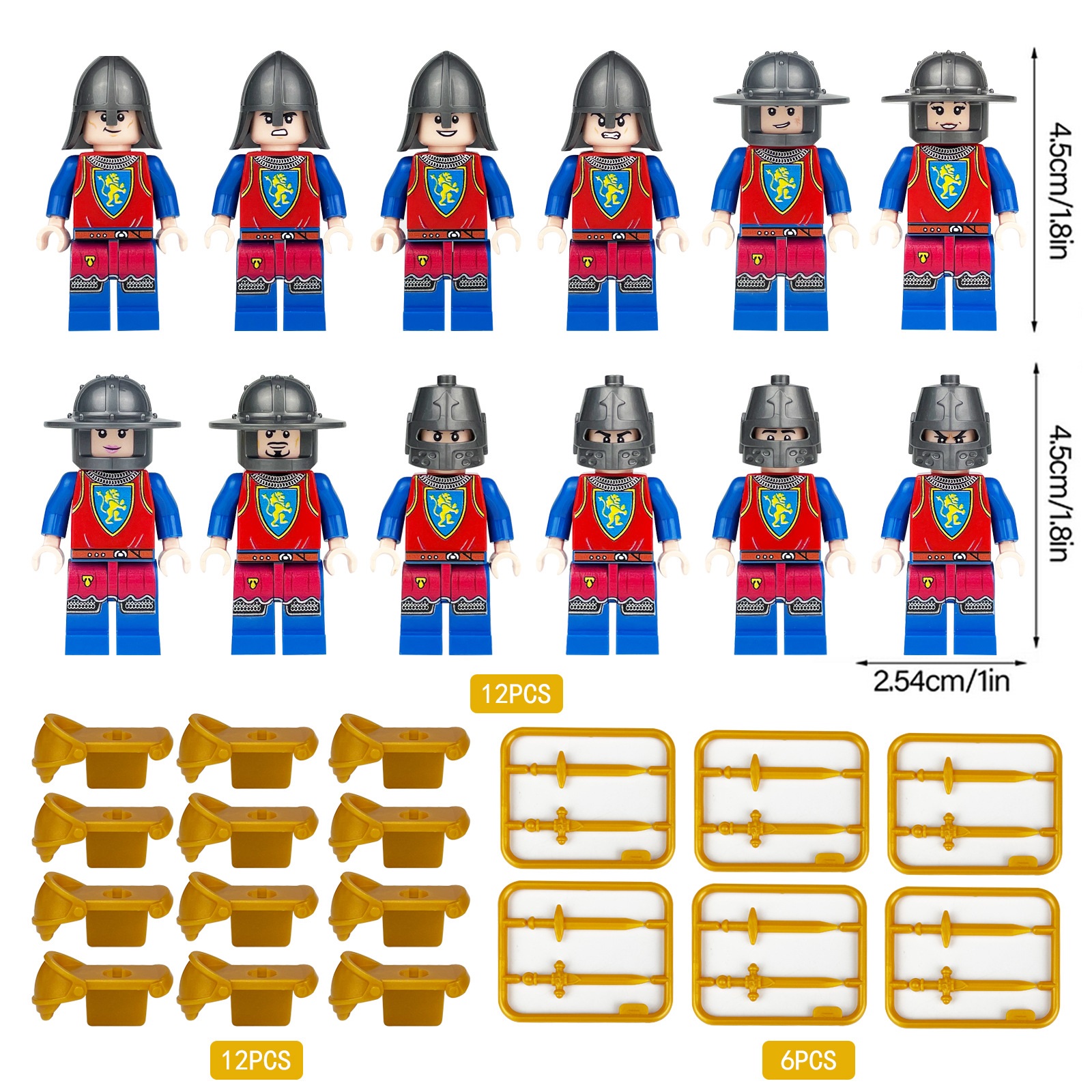 Red and Blue Medieval Soldiers Special Forces Minifigure Custom Minifigure Toy Soldiers Army Toys Set for Strategy Games and Collecting