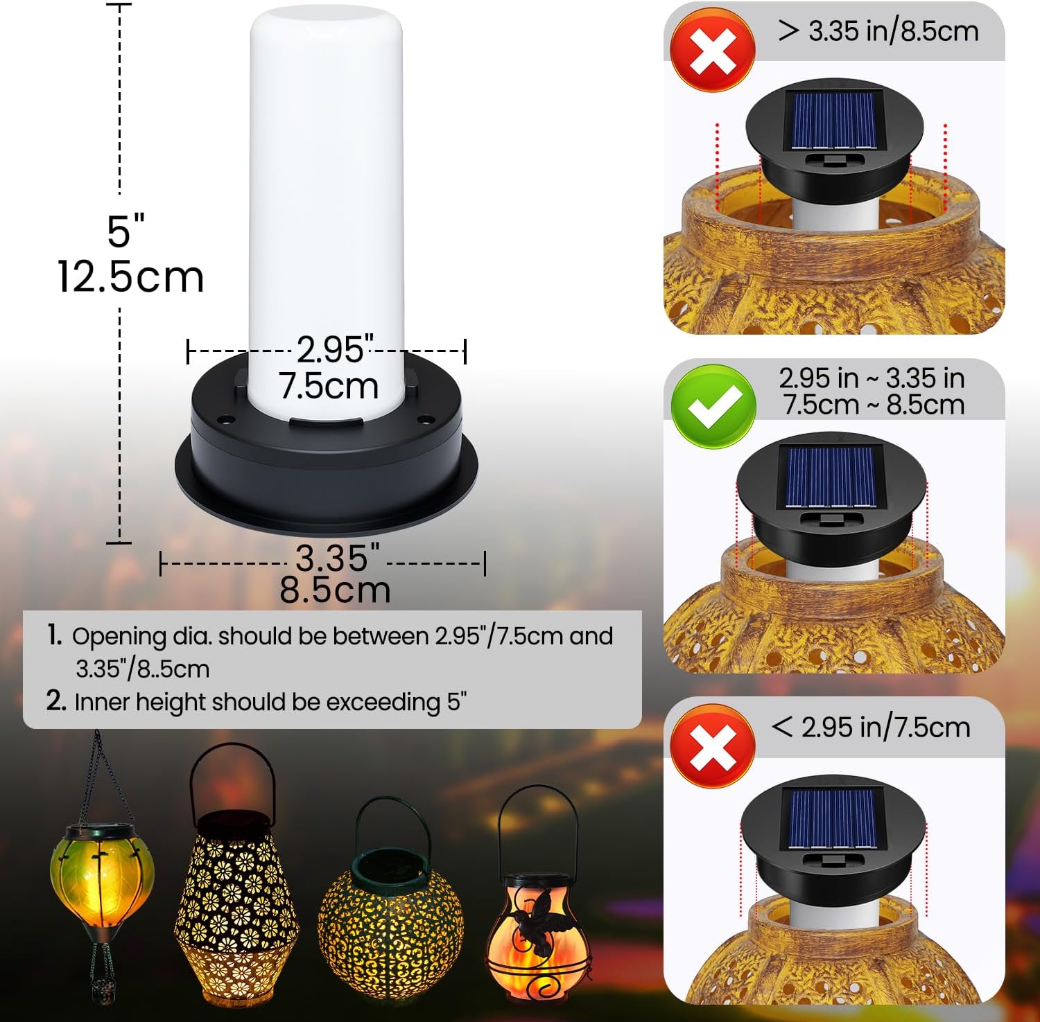 2 Pack Replacement Solar Panels for Garden Lights 8.5cm Replacement Top for Hot Air Balloon Light Solar Flickering Flame Lantern Parts for Outdoor Patio Camping