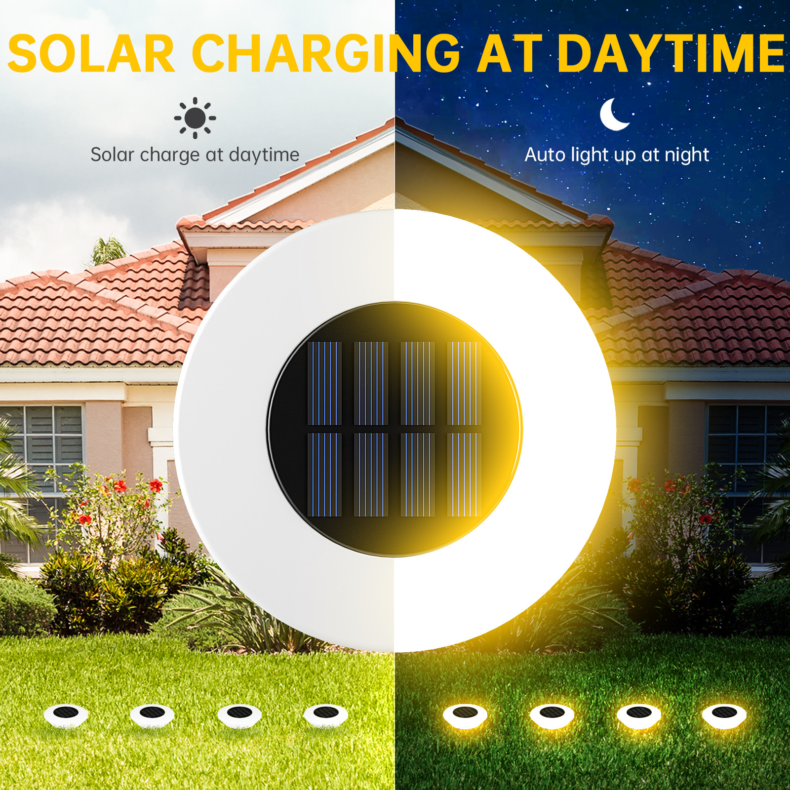 (Warm White) Solar Ground Lights 14LED Waterproof Outdoor Landscape Light LED Lawn Lamp for Garden Pathway Yard Deck Camping Decor 4PCS 