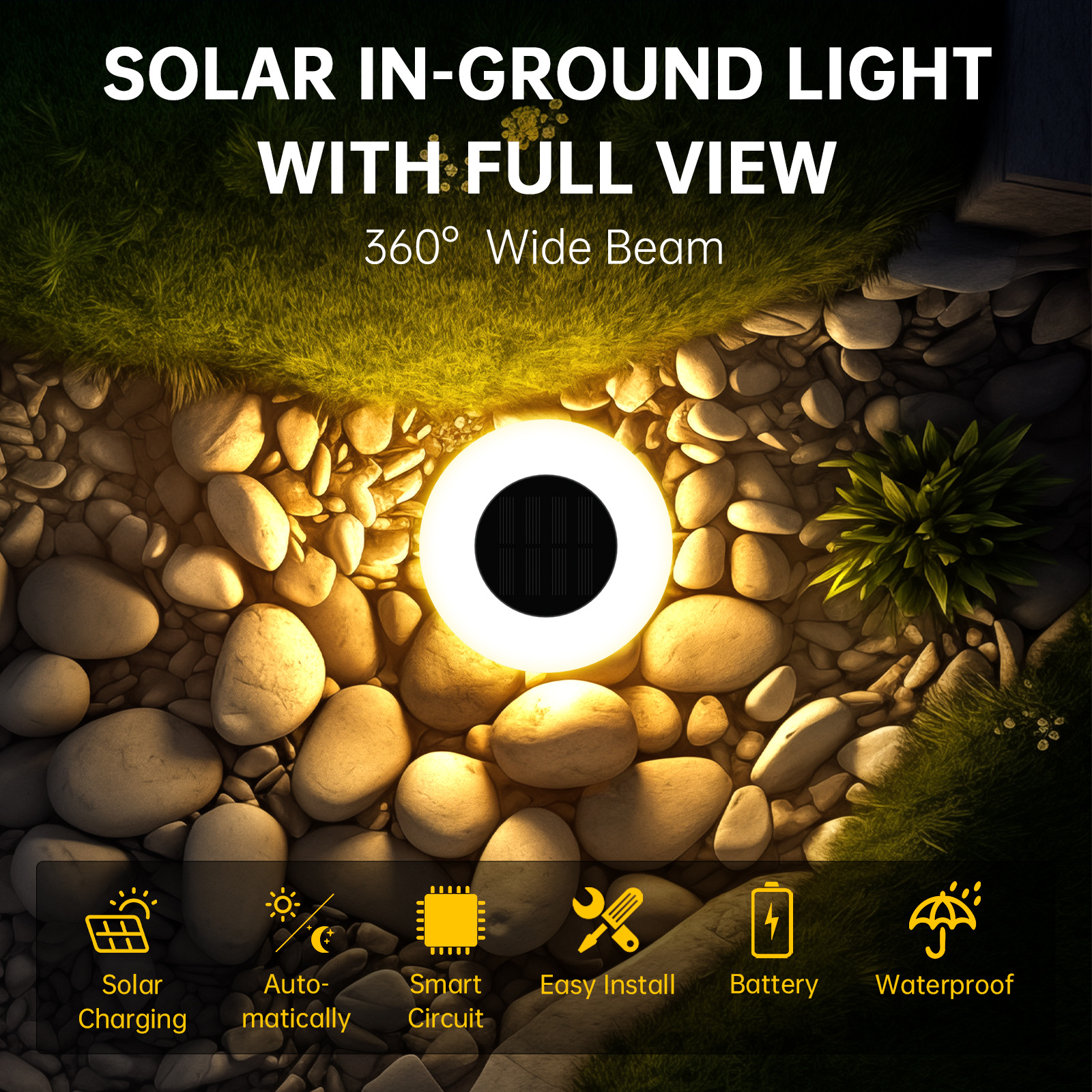(Warm White) Solar Ground Lights 14LED Waterproof Outdoor Landscape Light LED Lawn Lamp for Garden Pathway Yard Deck Camping Decor 4PCS 