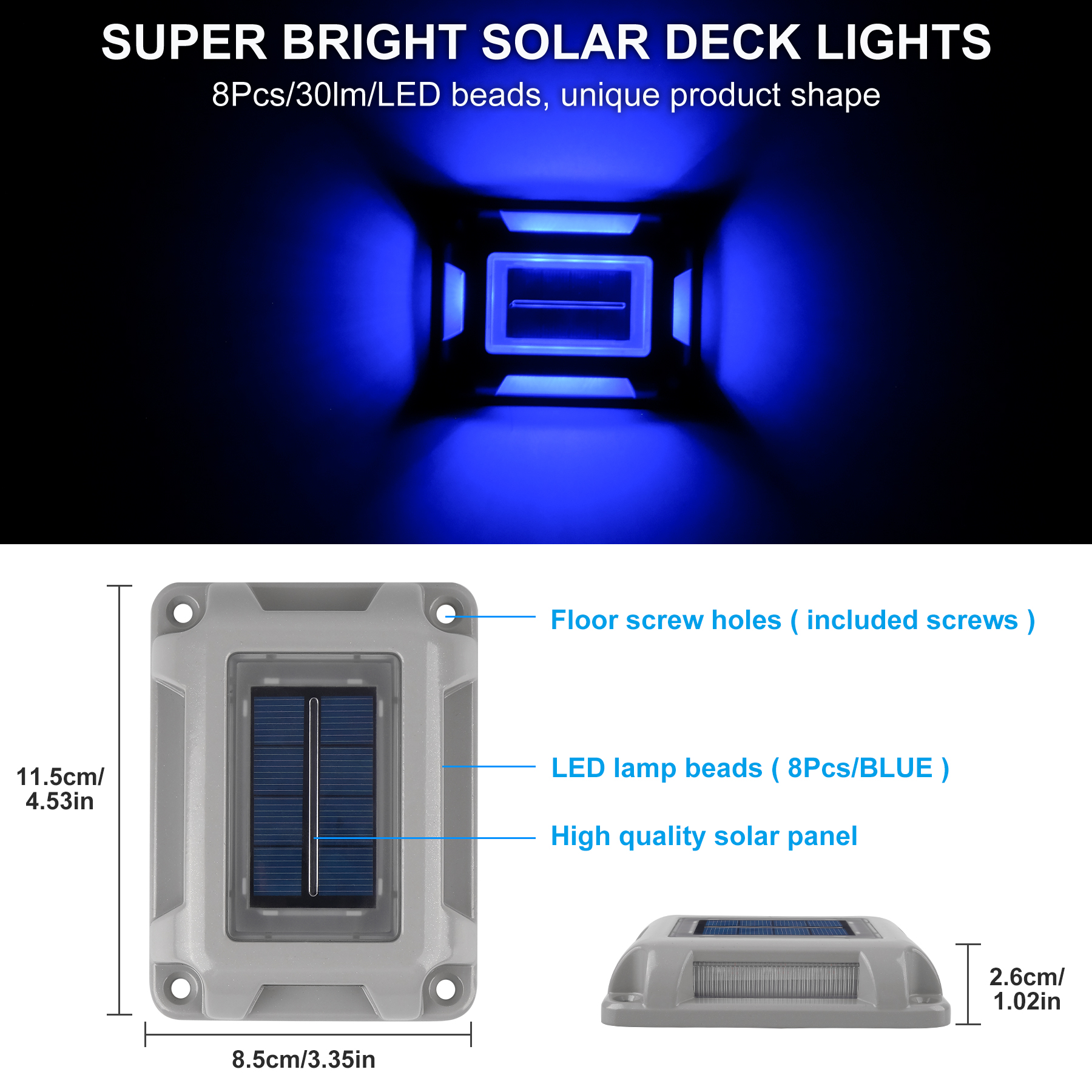 8PCS Blue Light Solar Light Outdoor Solar Street Light Lawn Lamp Garden Decor Buried Stair Lamp Underground Decking Lampy 