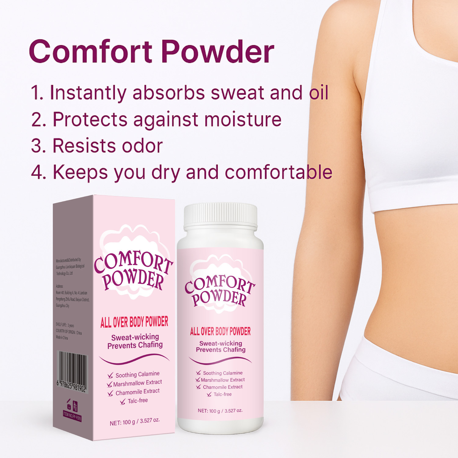 Body Comfort Powder For Cooling Refreshing And Soothing Skin Daily Absorbent Talc Free Dusting Powder 100g