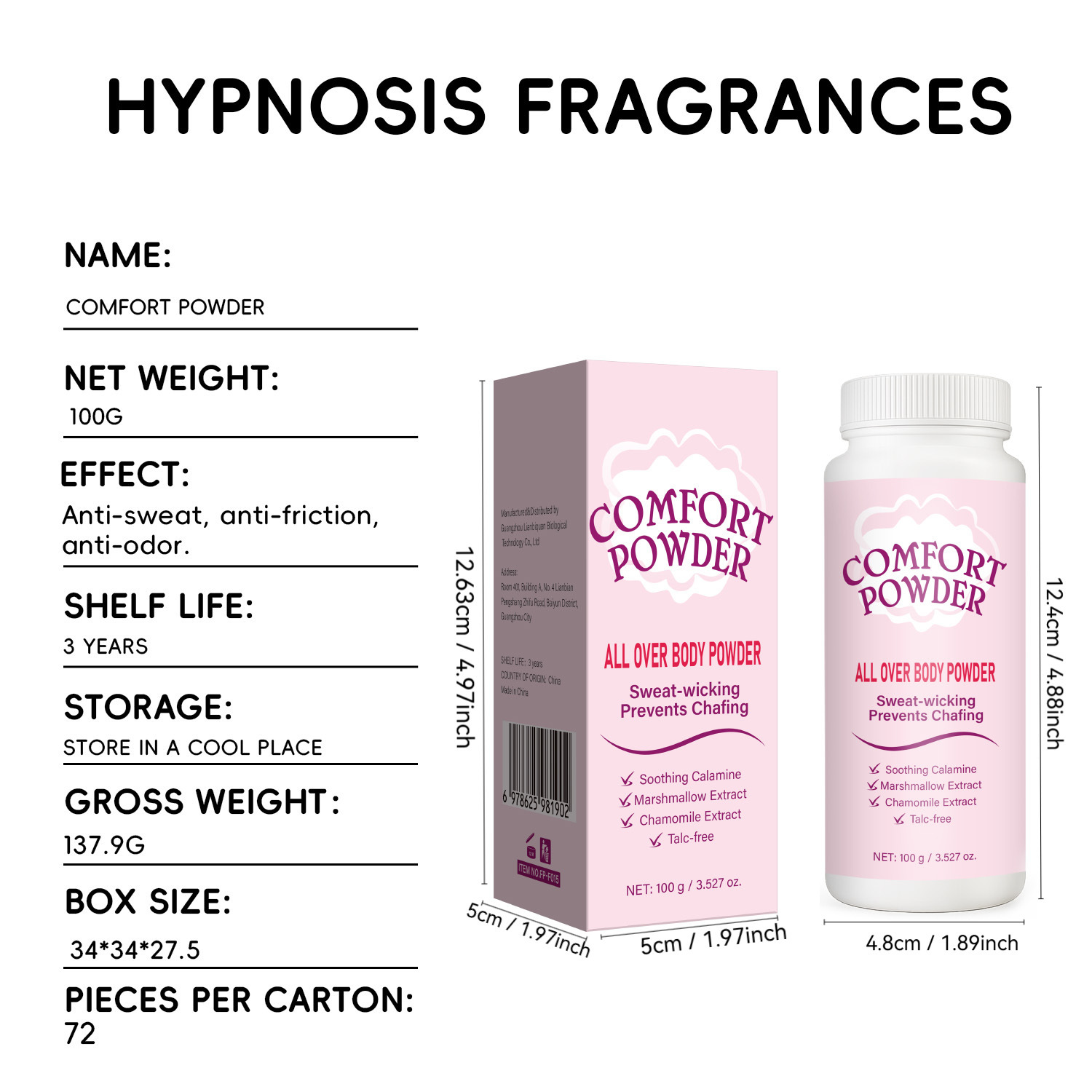 Body Comfort Powder For Cooling Refreshing And Soothing Skin Daily Absorbent Talc Free Dusting Powder 100g