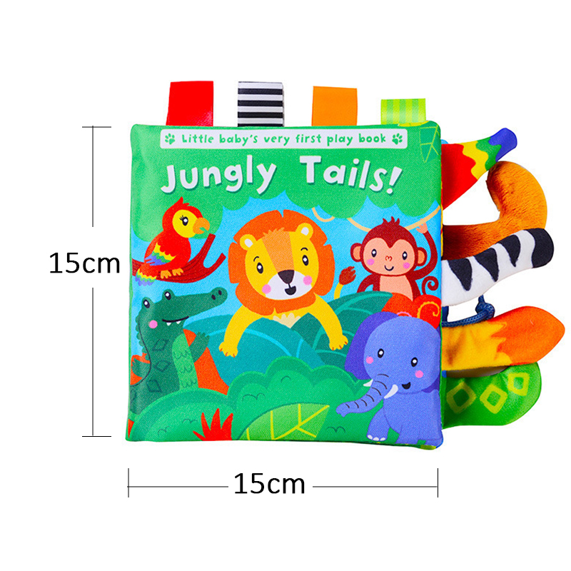 (AE~1005005495148123~  jungle 621) New Baby Toys Cartoon Animals Tail Baby Cloth Book Educational Ringed Paper Cloth Book Toys Enlightenment Baby Toys 0 12 Months