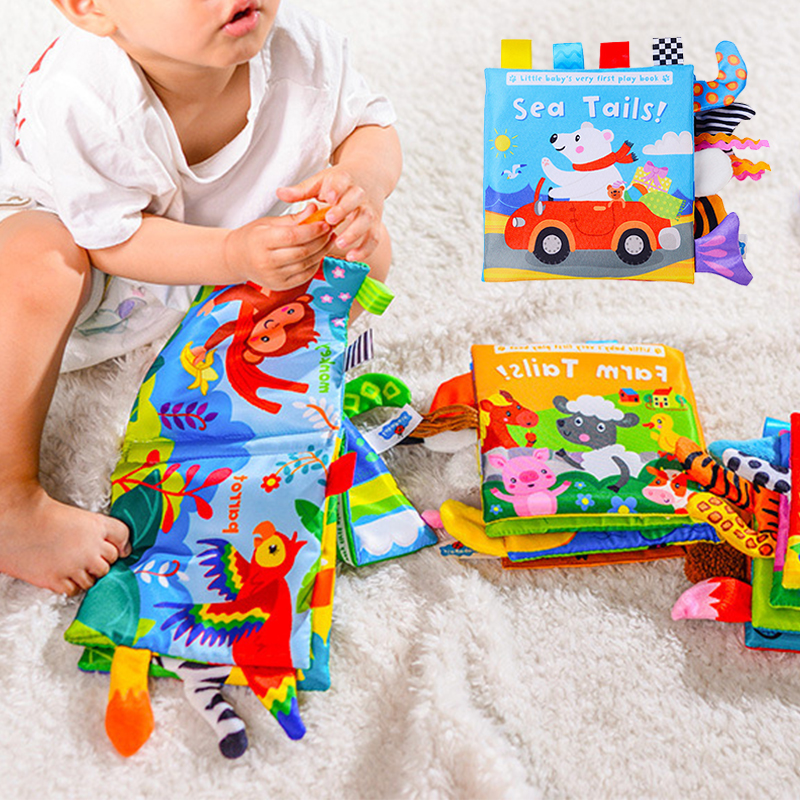 (AE~1005005495148123~  jungle 621) New Baby Toys Cartoon Animals Tail Baby Cloth Book Educational Ringed Paper Cloth Book Toys Enlightenment Baby Toys 0 12 Months
