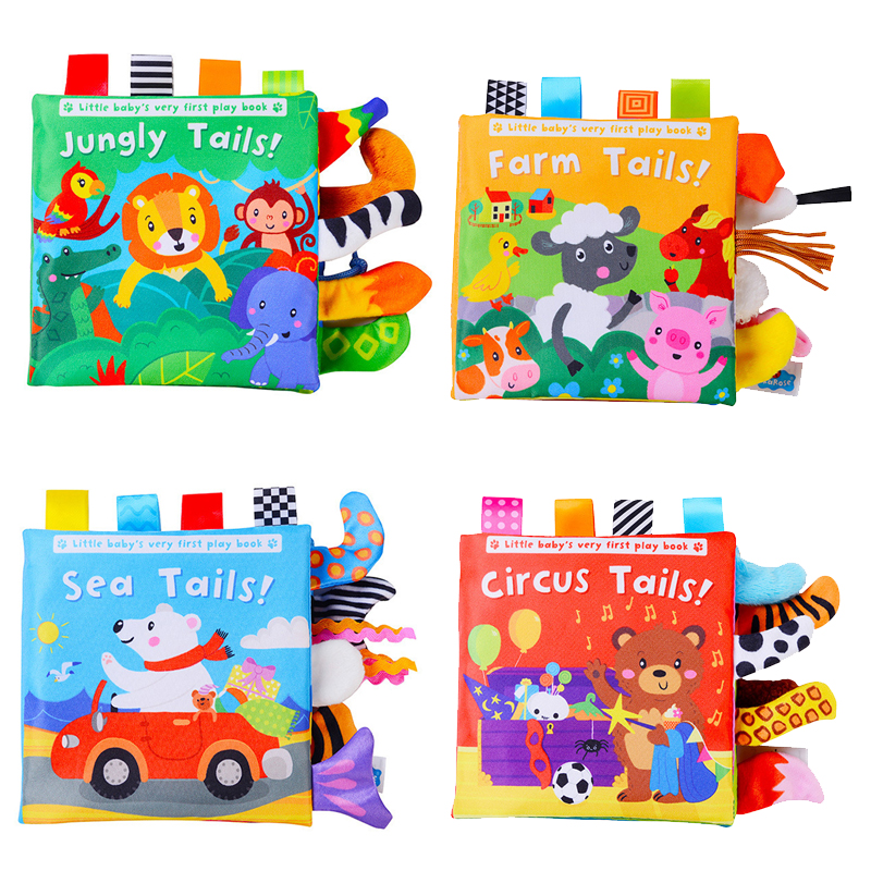 (AE~1005005495148123~  jungle 621) New Baby Toys Cartoon Animals Tail Baby Cloth Book Educational Ringed Paper Cloth Book Toys Enlightenment Baby Toys 0 12 Months
