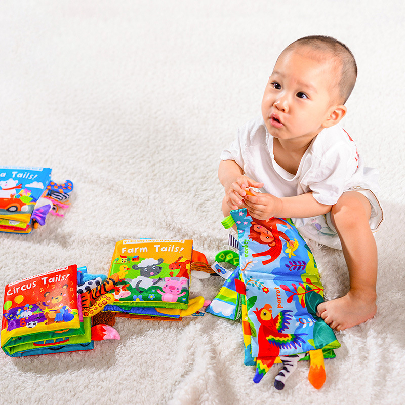 (AE~1005005495148123~  jungle 621) New Baby Toys Cartoon Animals Tail Baby Cloth Book Educational Ringed Paper Cloth Book Toys Enlightenment Baby Toys 0 12 Months