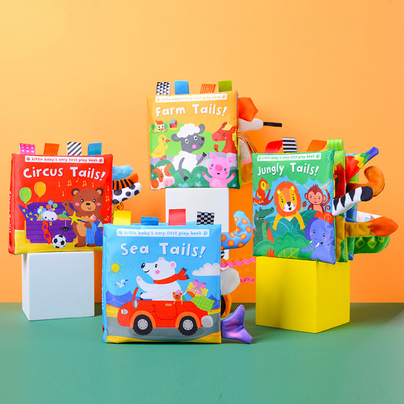 (AE~1005005495148123~  jungle 621) New Baby Toys Cartoon Animals Tail Baby Cloth Book Educational Ringed Paper Cloth Book Toys Enlightenment Baby Toys 0 12 Months