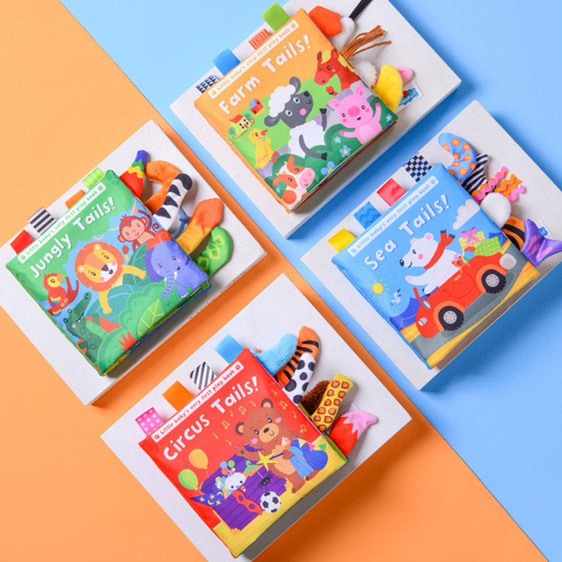 (AE~1005005495148123~  jungle 621) New Baby Toys Cartoon Animals Tail Baby Cloth Book Educational Ringed Paper Cloth Book Toys Enlightenment Baby Toys 0 12 Months