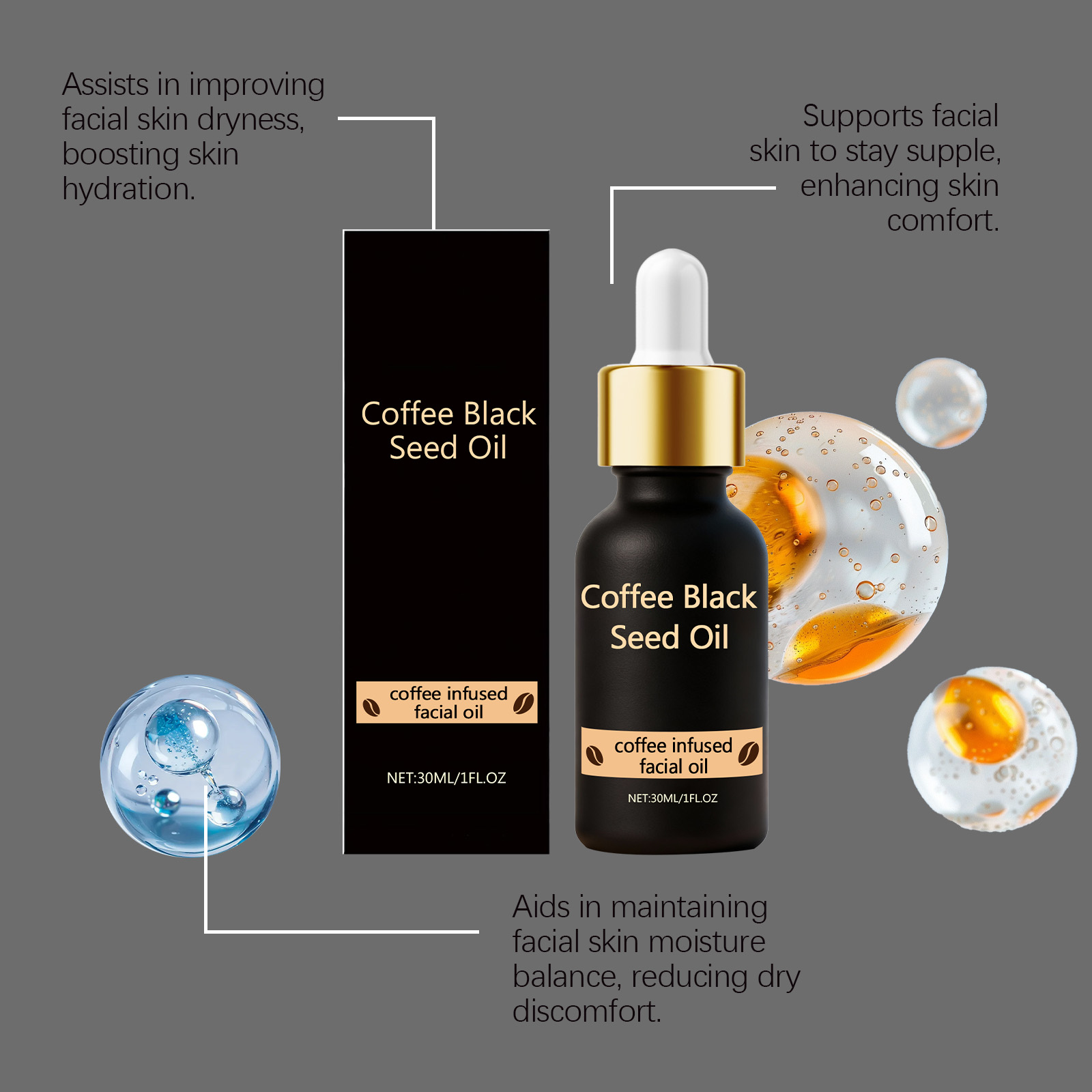 Black Seed Oil Moisturizing Essence Mild Nourishing Soft Delicate Brightening Facial Skin Daily Care Serum