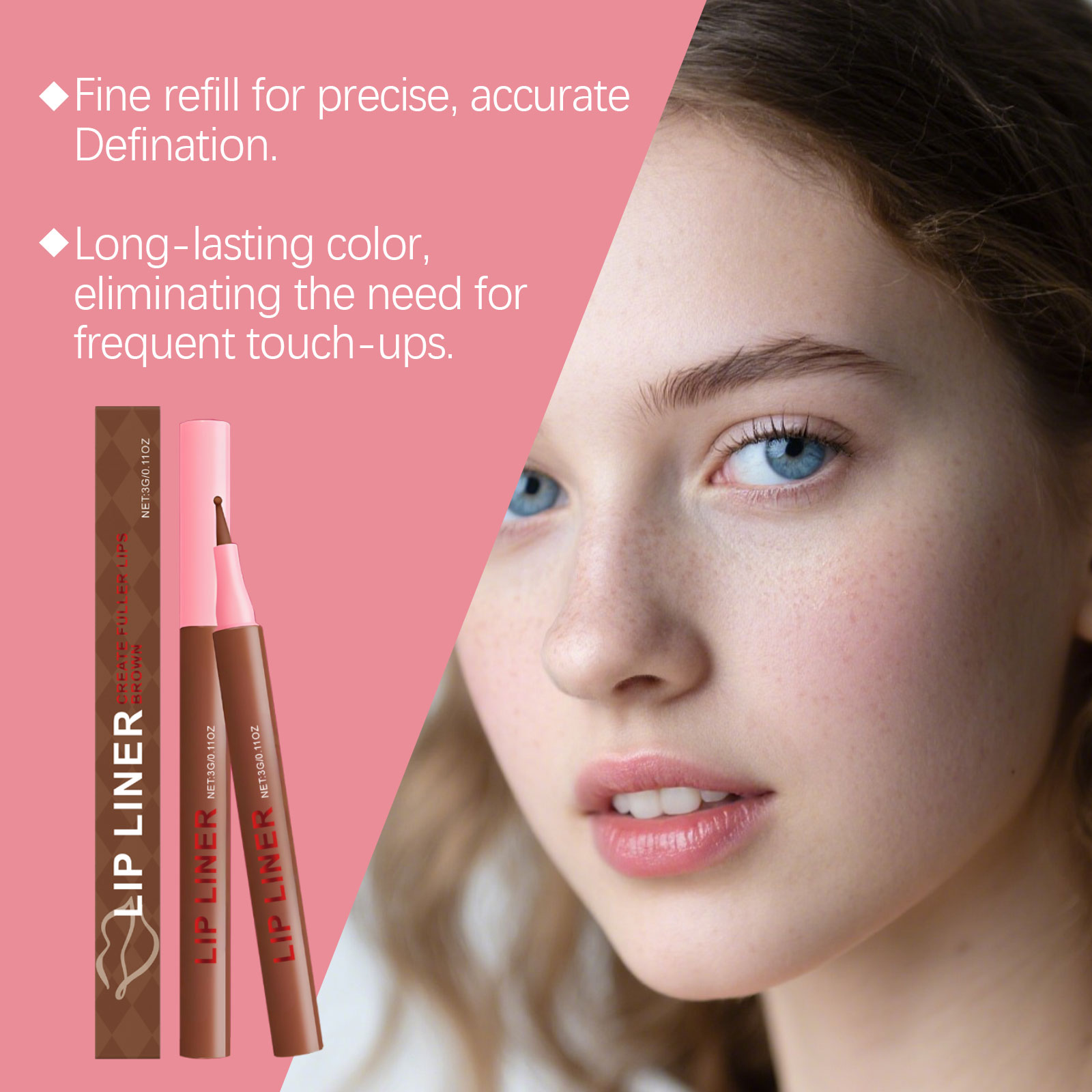 (Rose Pink) Waterproof Lip Liner Pen Daily Natural Easy Coloring Brightening Color Rendering Moisturizing Lip Makeup Cosmetic Tool