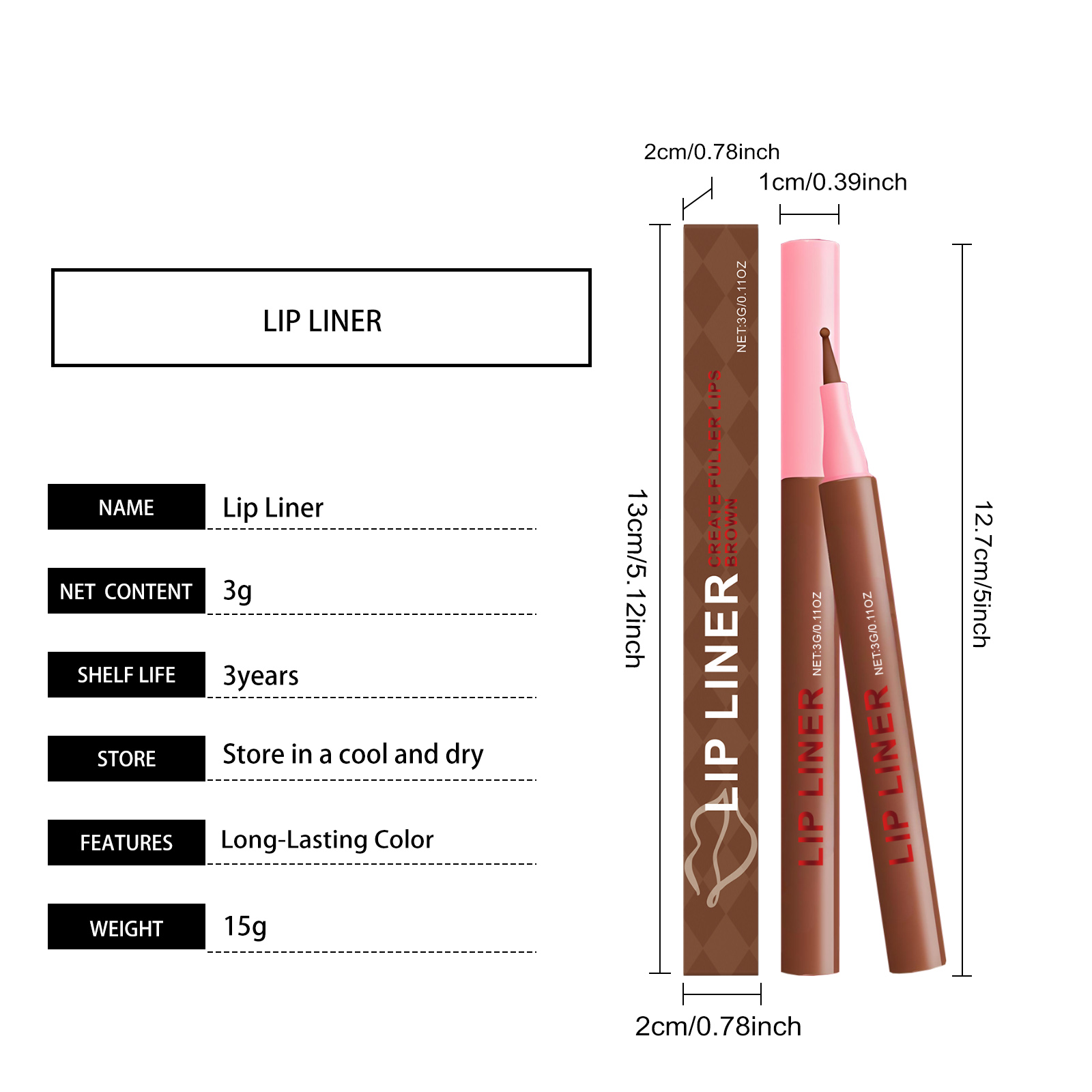 (Rose Pink) Waterproof Lip Liner Pen Daily Natural Easy Coloring Brightening Color Rendering Moisturizing Lip Makeup Cosmetic Tool