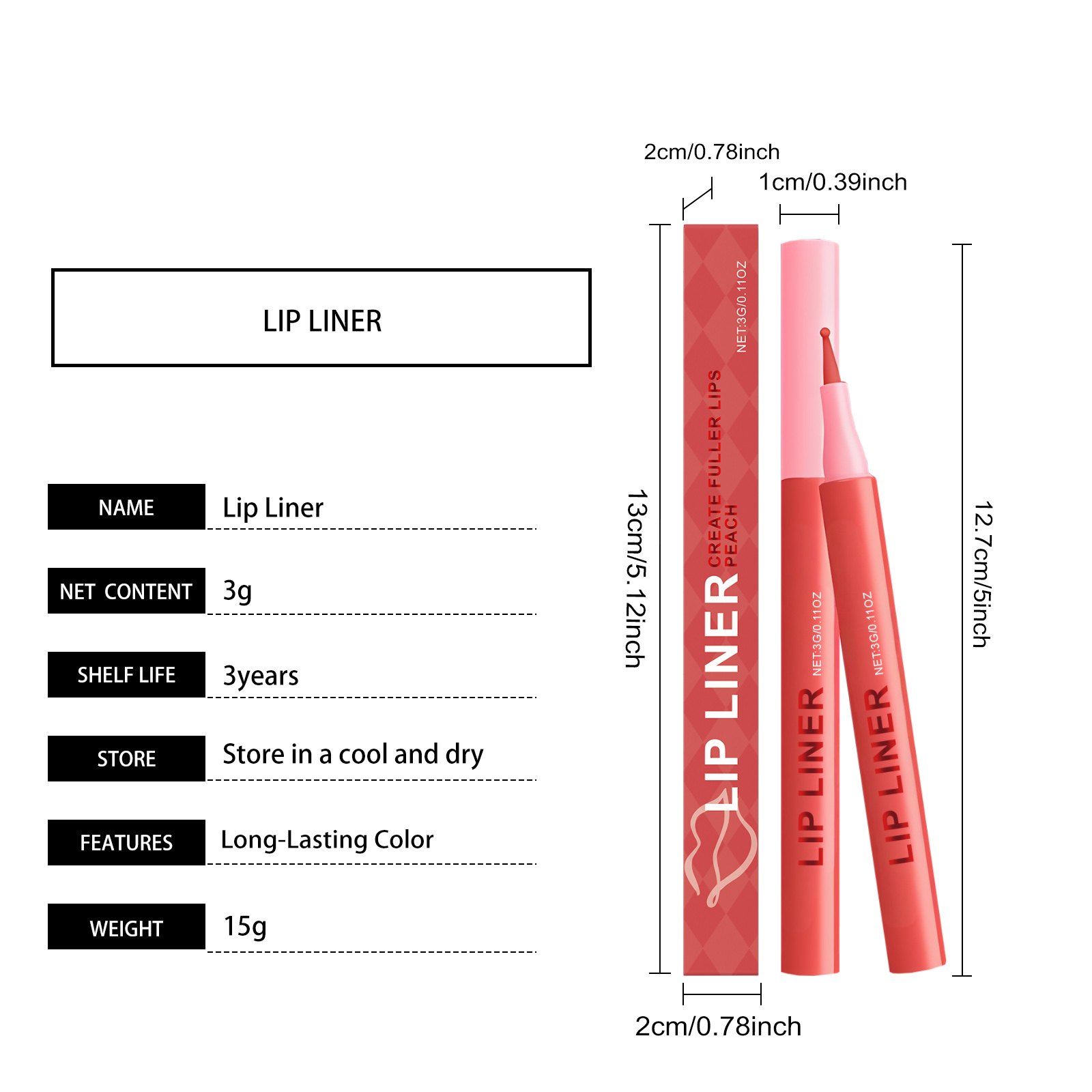 (Rose Pink) Waterproof Lip Liner Pen Daily Natural Easy Coloring Brightening Color Rendering Moisturizing Lip Makeup Cosmetic Tool