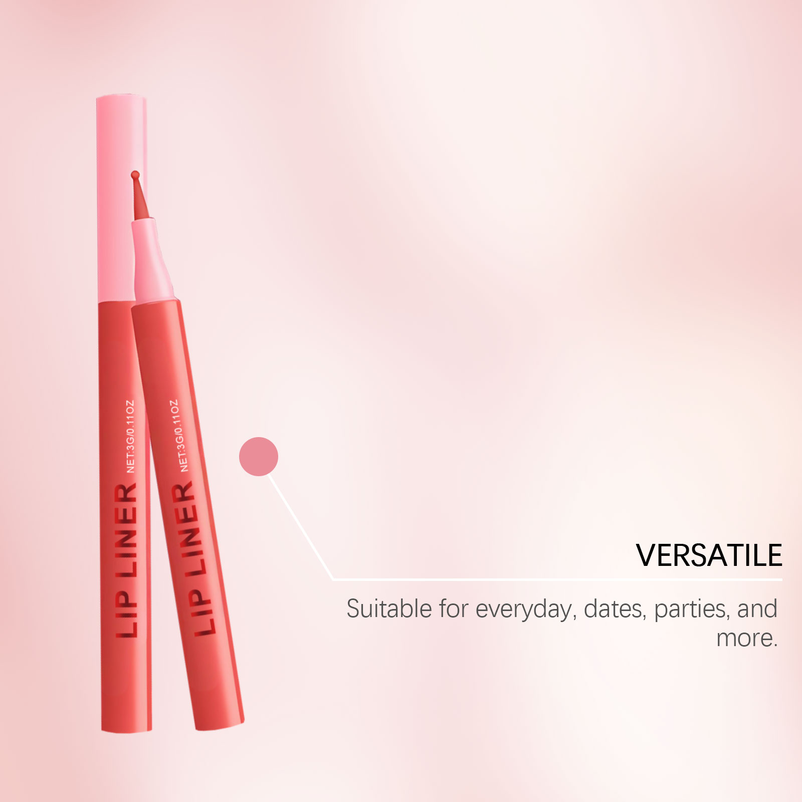 (Rose Pink) Waterproof Lip Liner Pen Daily Natural Easy Coloring Brightening Color Rendering Moisturizing Lip Makeup Cosmetic Tool
