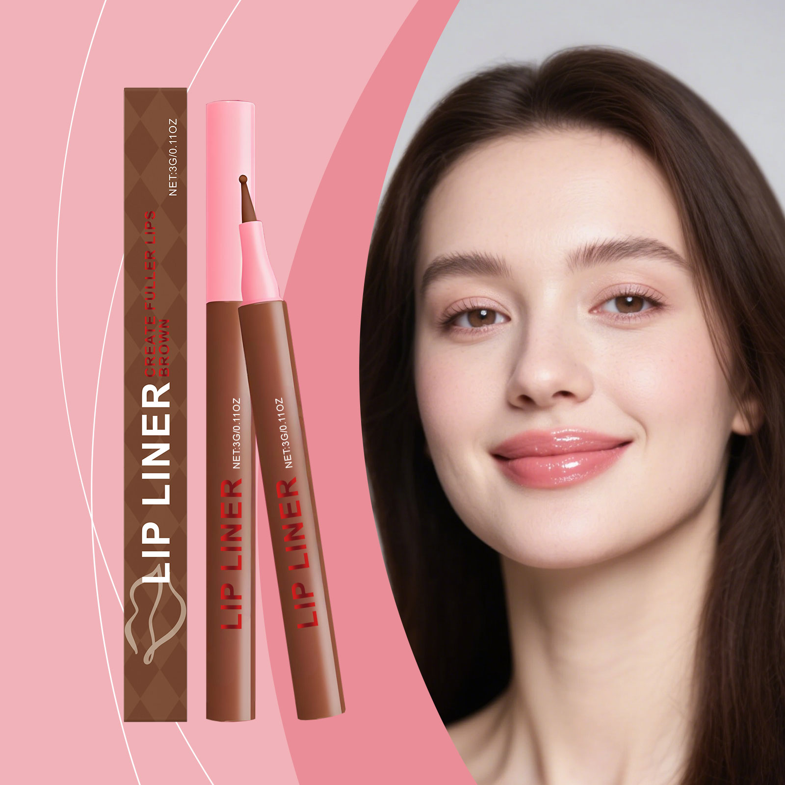 (Rose Pink) Waterproof Lip Liner Pen Daily Natural Easy Coloring Brightening Color Rendering Moisturizing Lip Makeup Cosmetic Tool