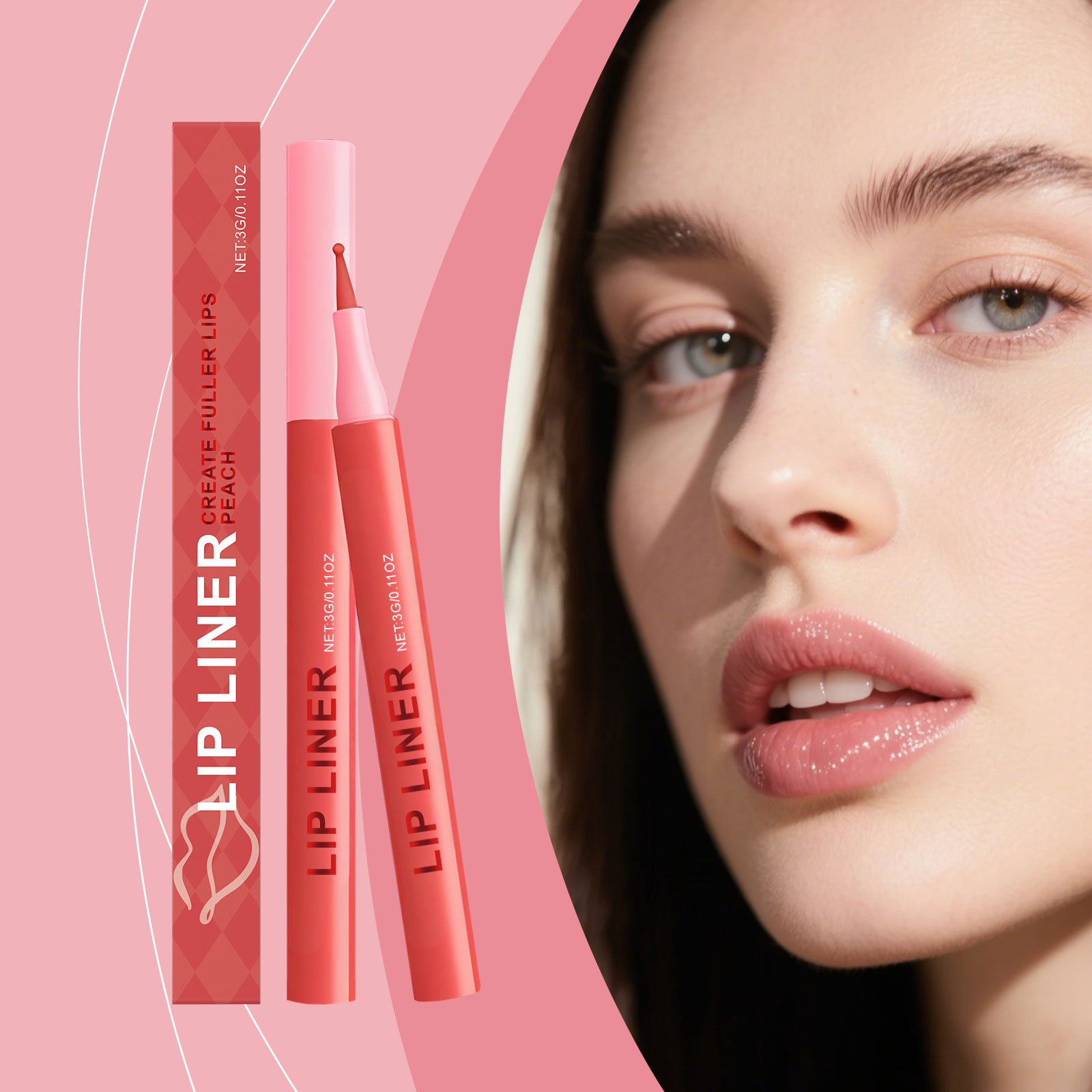 (Rose Pink) Waterproof Lip Liner Pen Daily Natural Easy Coloring Brightening Color Rendering Moisturizing Lip Makeup Cosmetic Tool