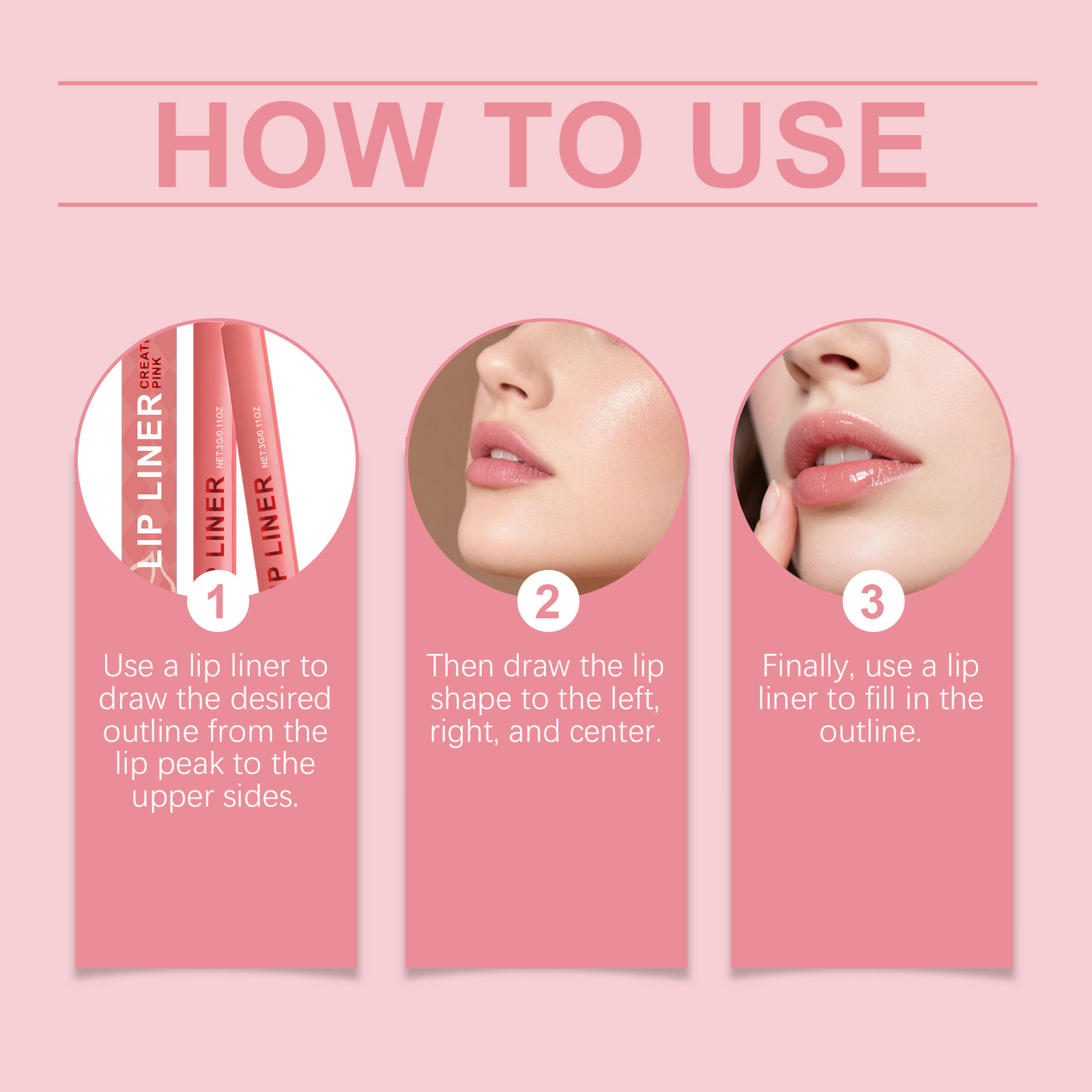 (Rose Pink) Waterproof Lip Liner Pen Daily Natural Easy Coloring Brightening Color Rendering Moisturizing Lip Makeup Cosmetic Tool
