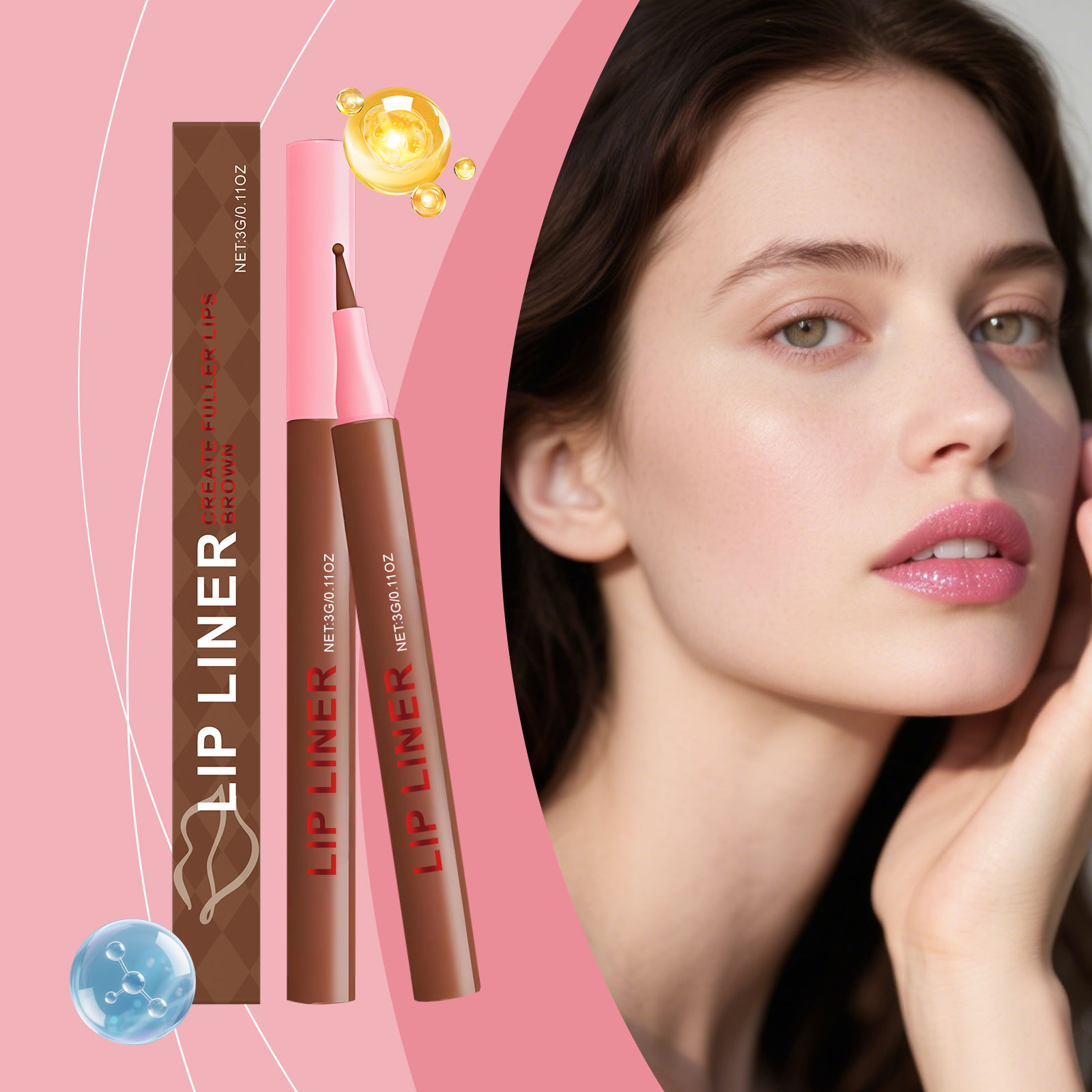 (Rose Pink) Waterproof Lip Liner Pen Daily Natural Easy Coloring Brightening Color Rendering Moisturizing Lip Makeup Cosmetic Tool
