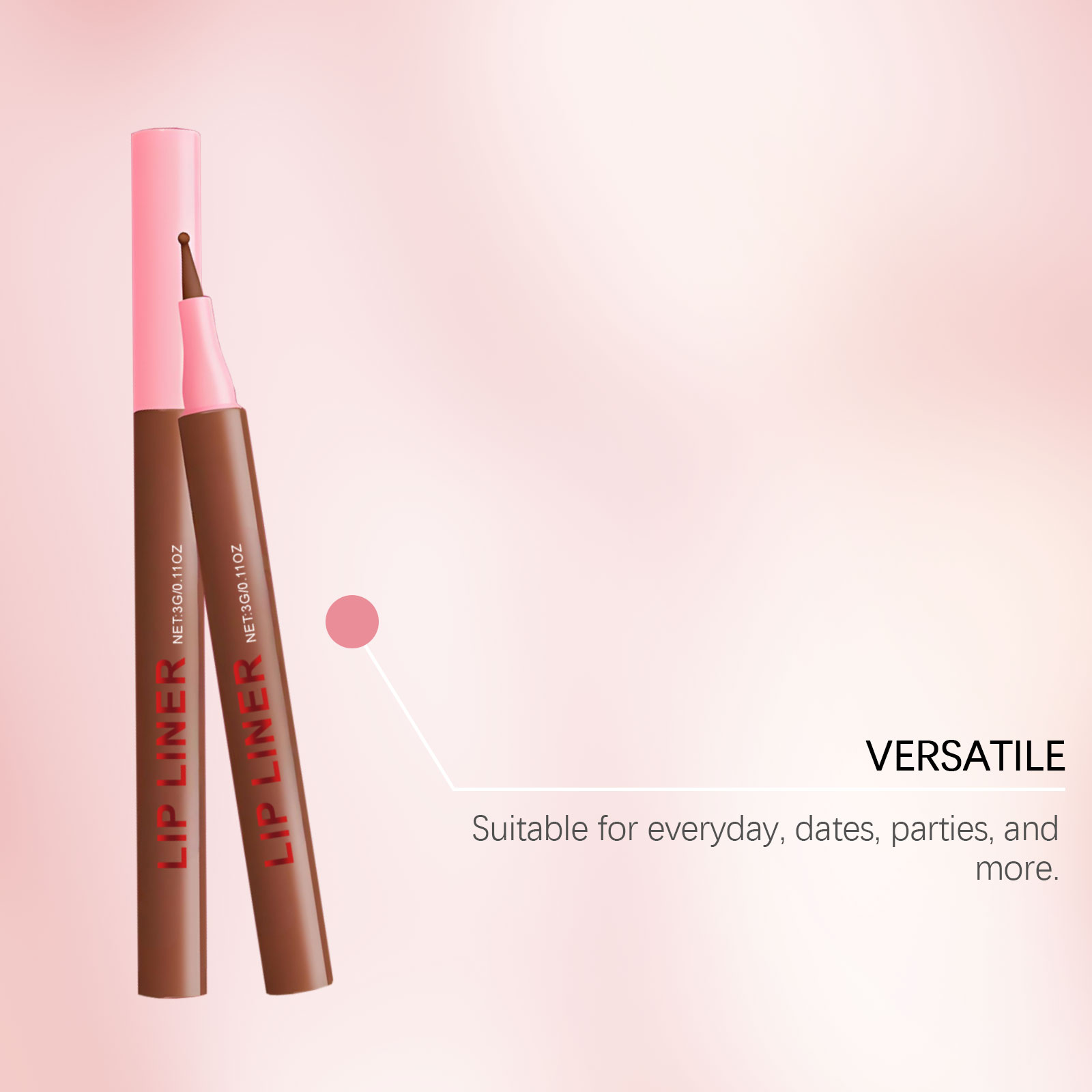 (Rose Pink) Waterproof Lip Liner Pen Daily Natural Easy Coloring Brightening Color Rendering Moisturizing Lip Makeup Cosmetic Tool