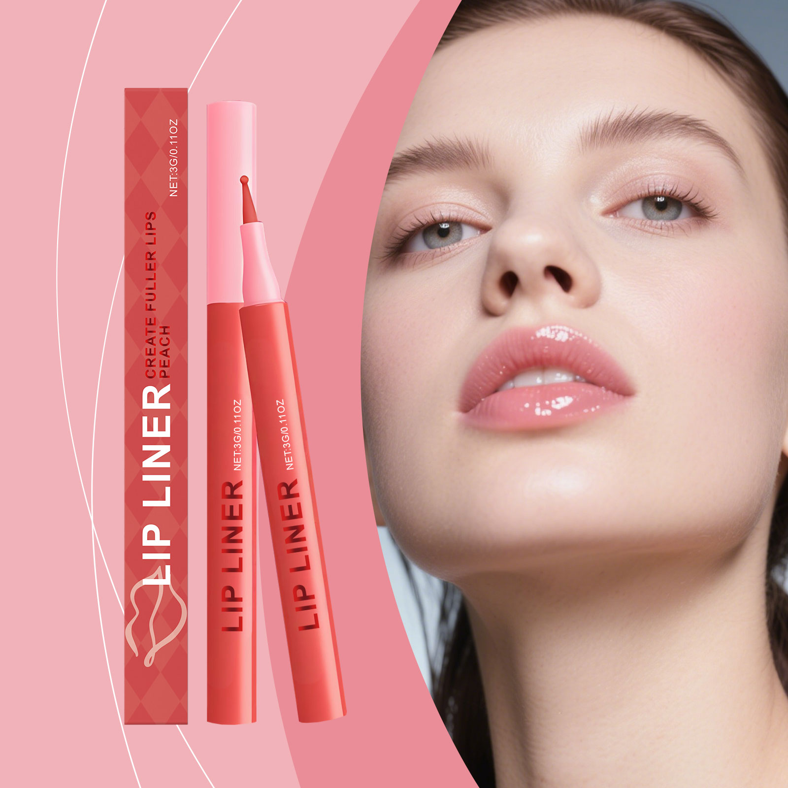 (Rose Pink) Waterproof Lip Liner Pen Daily Natural Easy Coloring Brightening Color Rendering Moisturizing Lip Makeup Cosmetic Tool