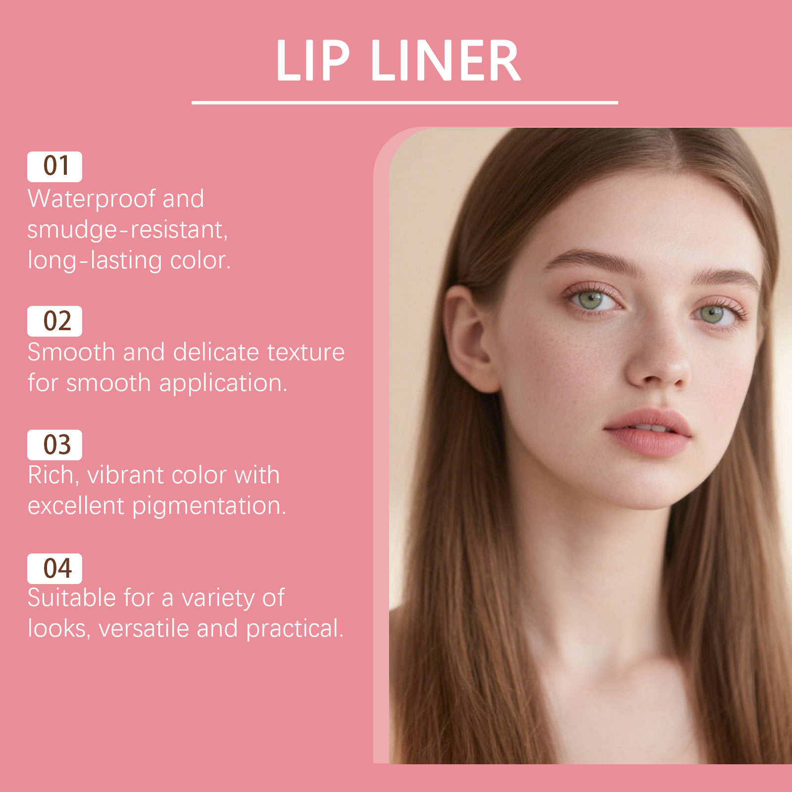(Rose Pink) Waterproof Lip Liner Pen Daily Natural Easy Coloring Brightening Color Rendering Moisturizing Lip Makeup Cosmetic Tool