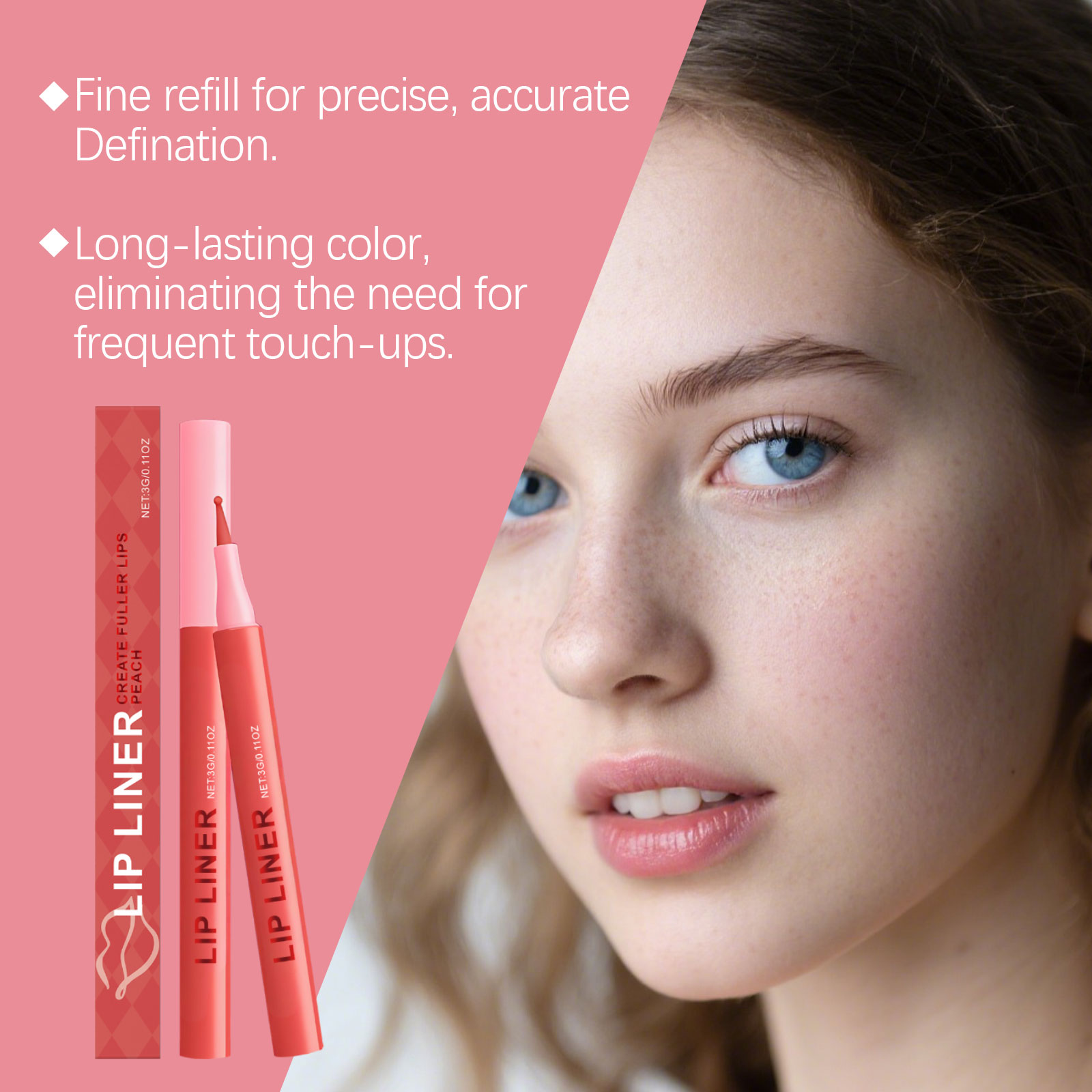 (Rose Pink) Waterproof Lip Liner Pen Daily Natural Easy Coloring Brightening Color Rendering Moisturizing Lip Makeup Cosmetic Tool
