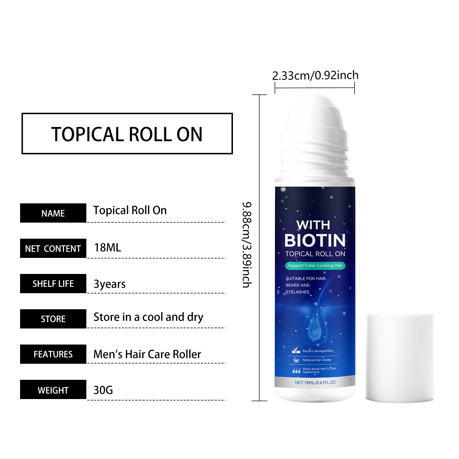 Men Hair Care Roller Ball Moisturizing Refreshing Mild Nourishing Smooth Portable For Hair Styling Daily Use