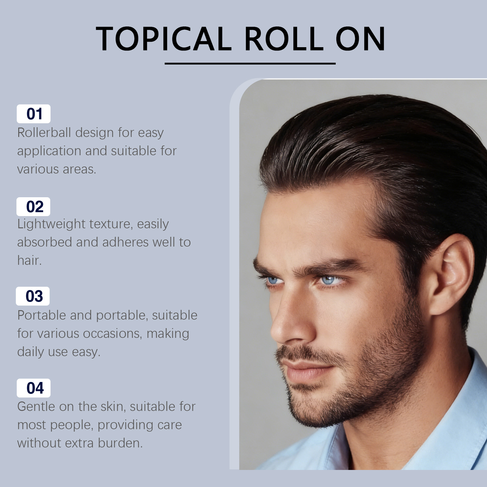 Men Hair Care Roller Ball Moisturizing Refreshing Mild Nourishing Smooth Portable For Hair Styling Daily Use
