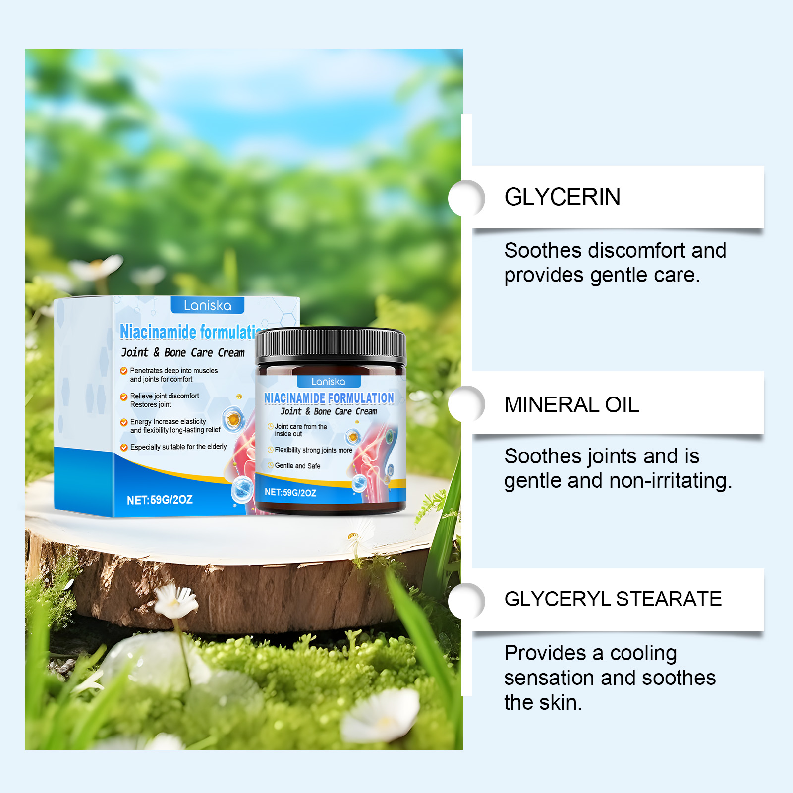 Joint Care Cream Mild Formula Cool Soothing Gentle Natural Relief For Knee Wrist Skin Daily Body Care