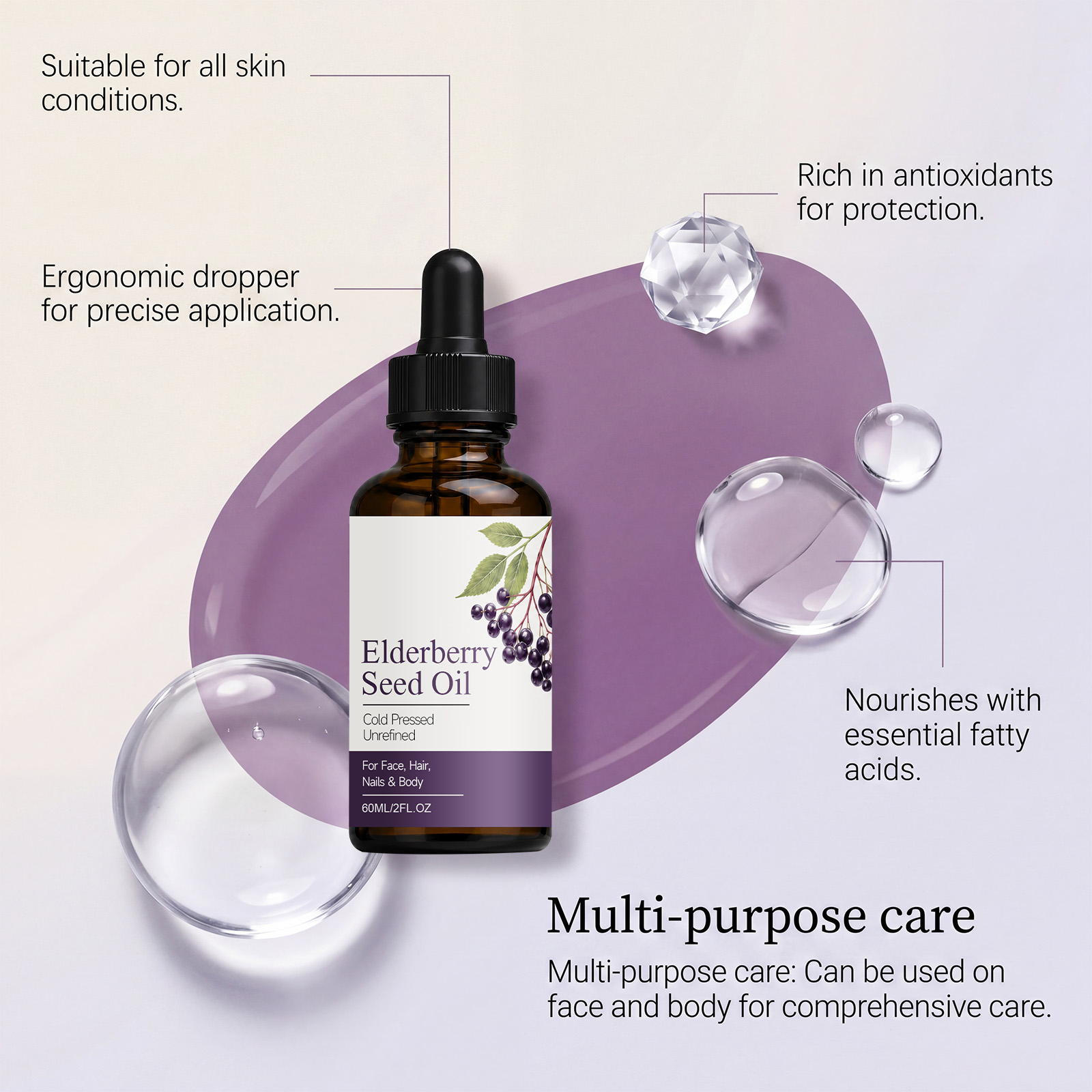 Elderberry Seed Nourishing Essential Oil Lock Moisture Soften Skin Delicate Skin Friendly Easy Smear Multipurpose Care Essential Oil