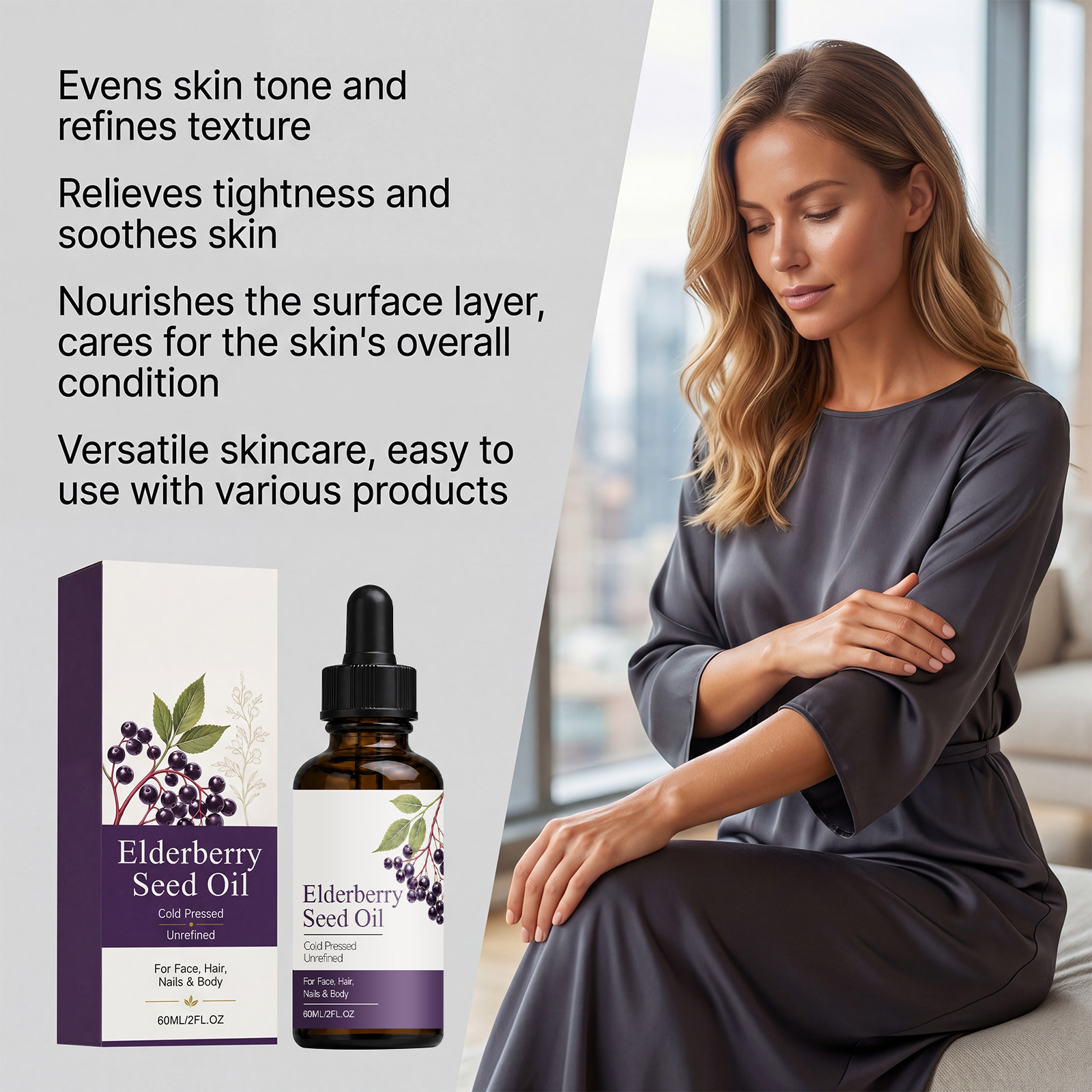 Elderberry Seed Nourishing Essential Oil Lock Moisture Soften Skin Delicate Skin Friendly Easy Smear Multipurpose Care Essential Oil