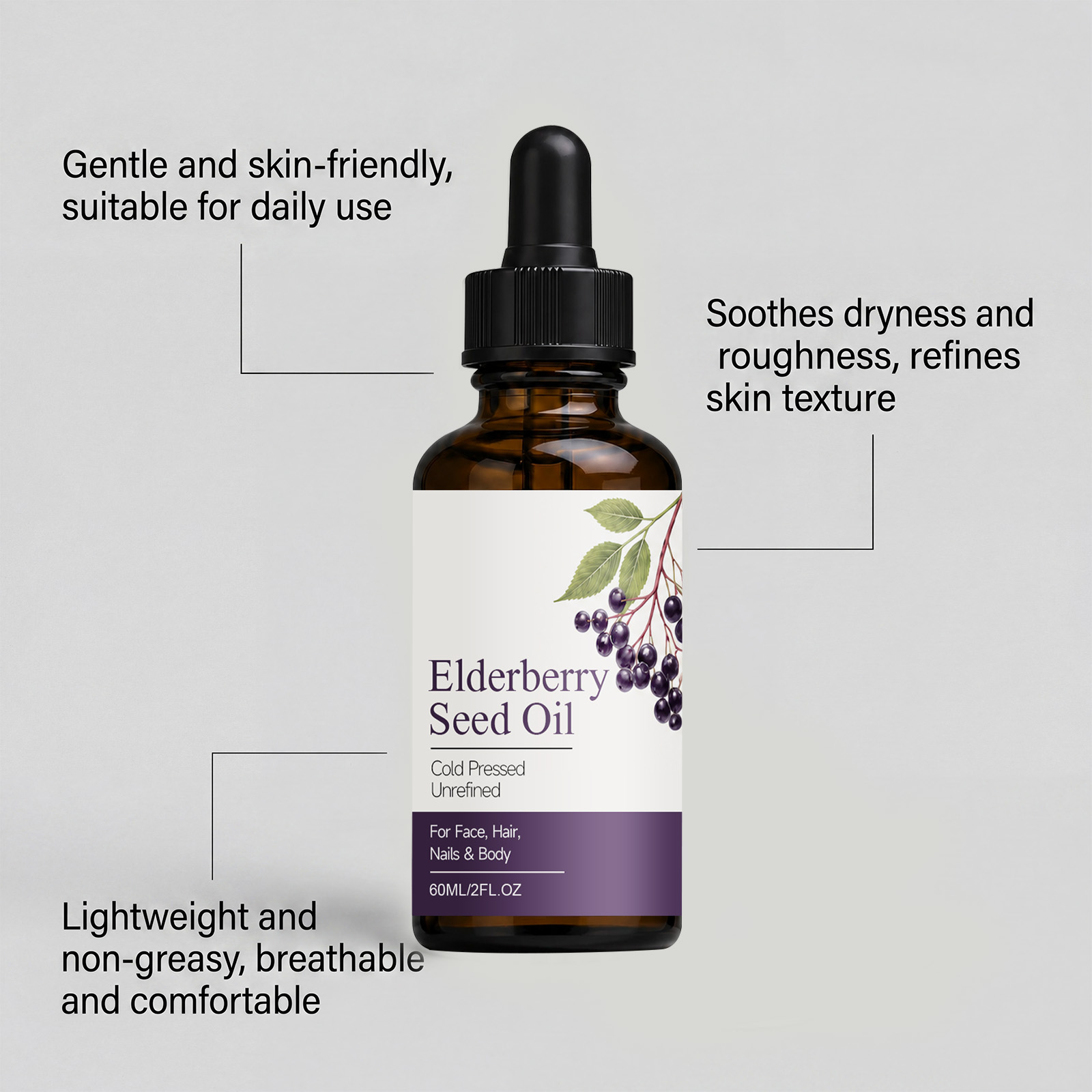 Elderberry Seed Nourishing Essential Oil Lock Moisture Soften Skin Delicate Skin Friendly Easy Smear Multipurpose Care Essential Oil