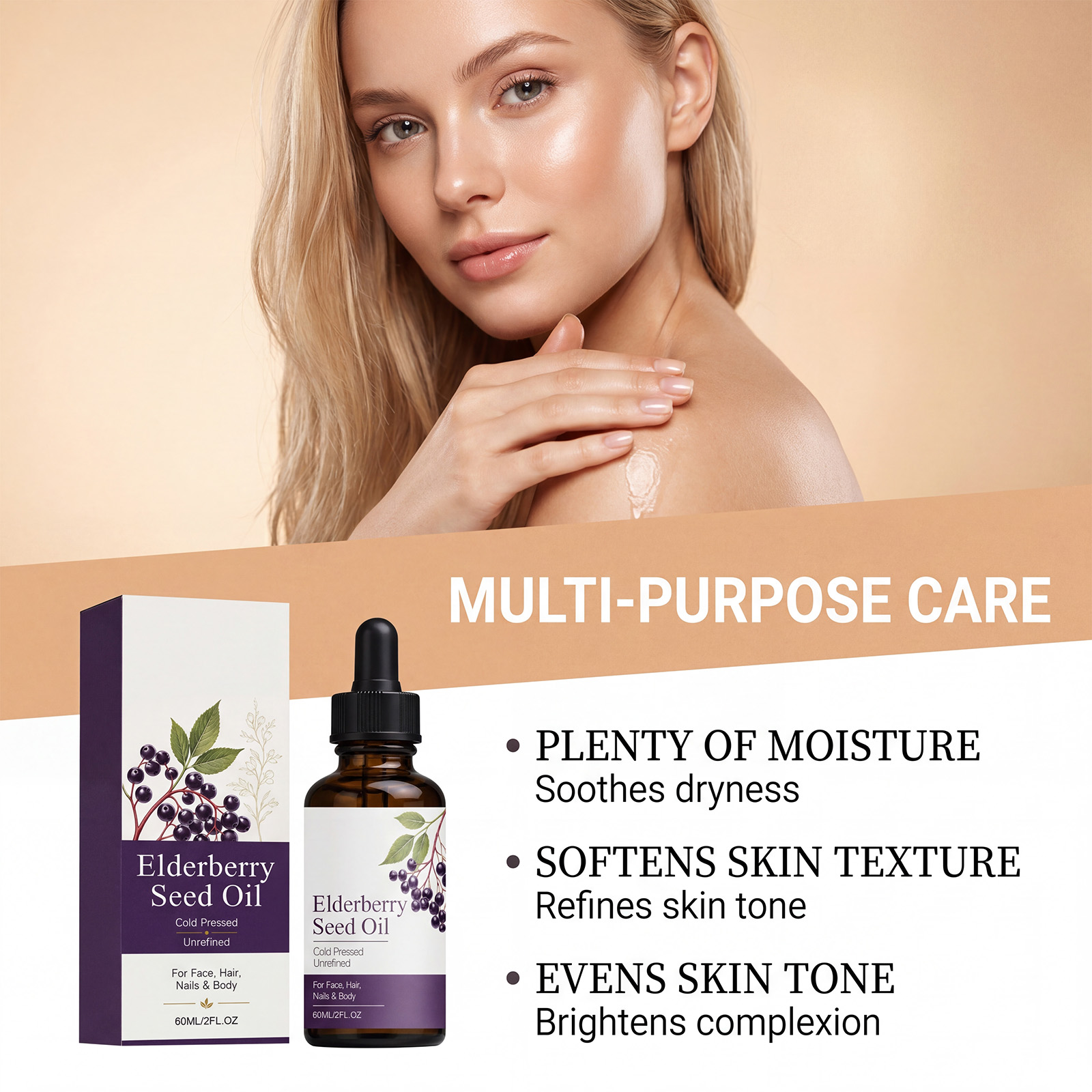 Elderberry Seed Nourishing Essential Oil Lock Moisture Soften Skin Delicate Skin Friendly Easy Smear Multipurpose Care Essential Oil