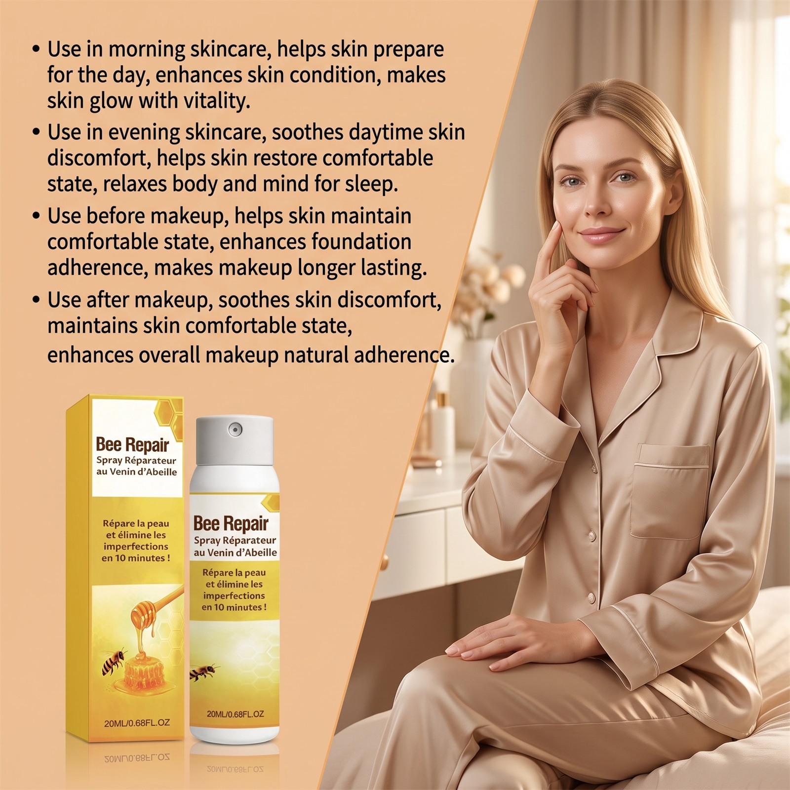 Bee Venom Skin Comfort Spray Moisturizing Care Body Skin Refreshing Delicate Smooth Daily Portable Nursing