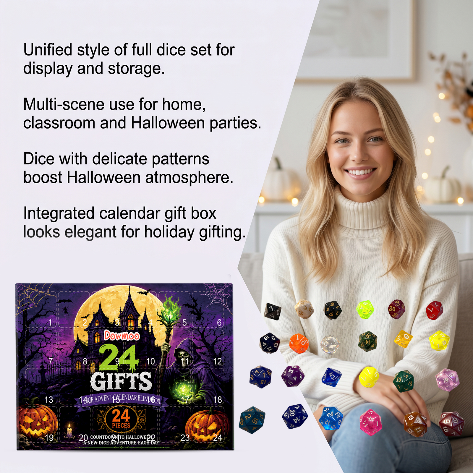 Dowmoo Halloween Dice Calendar Blind Box 24 Grid Unlock Halloween Pattern Unbox Fresh Gift Blind Box
