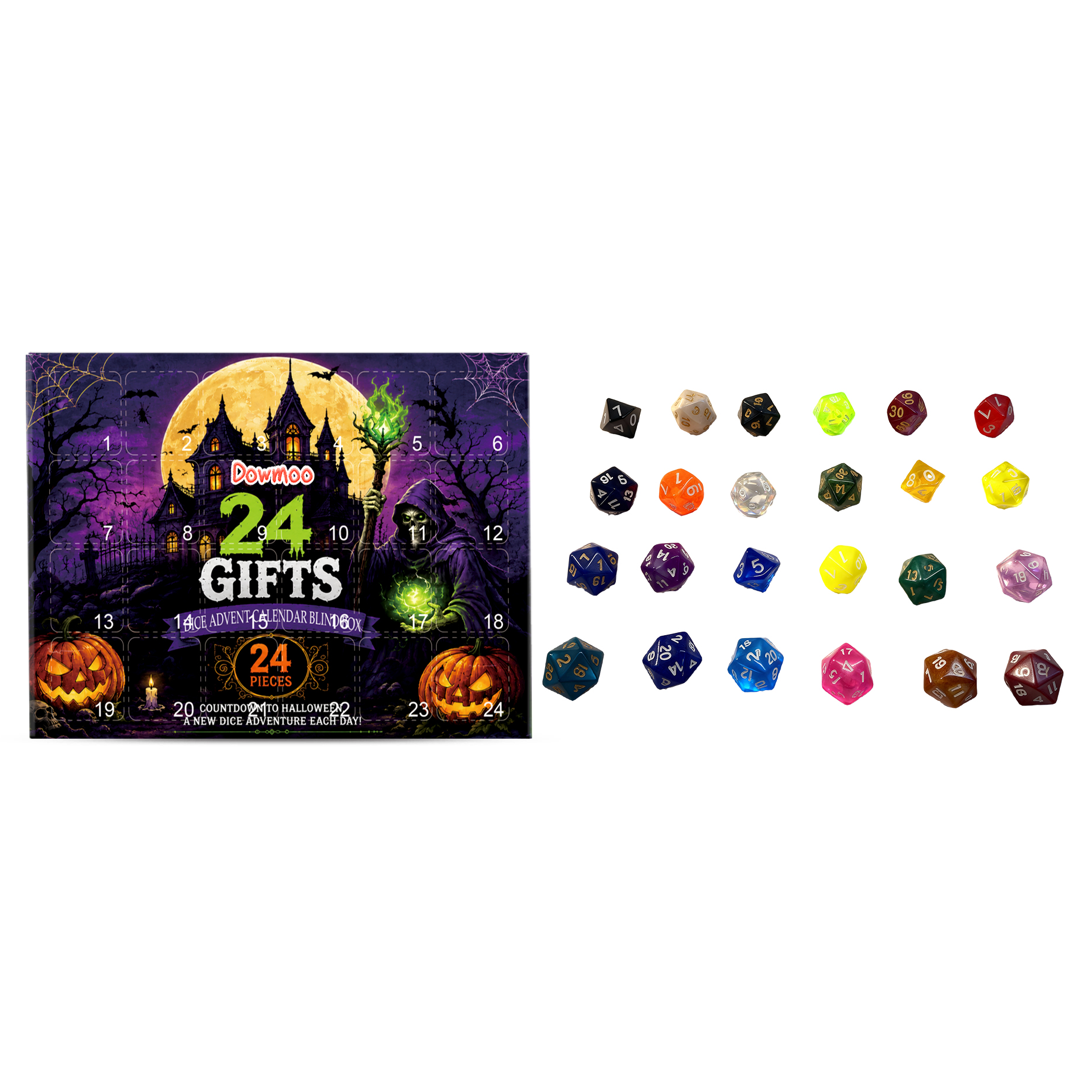 Dowmoo Halloween Dice Calendar Blind Box 24 Grid Unlock Halloween Pattern Unbox Fresh Gift Blind Box