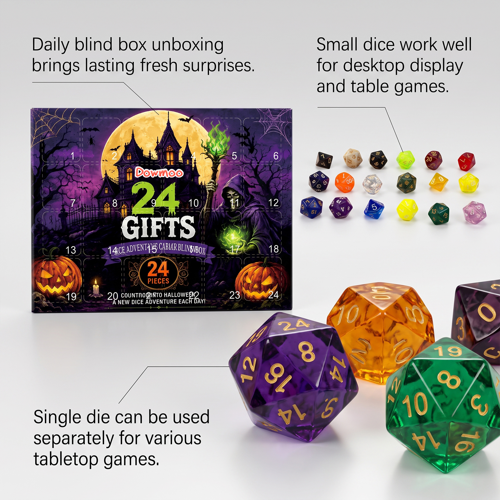 Dowmoo Halloween Dice Calendar Blind Box 24 Grid Unlock Halloween Pattern Unbox Fresh Gift Blind Box