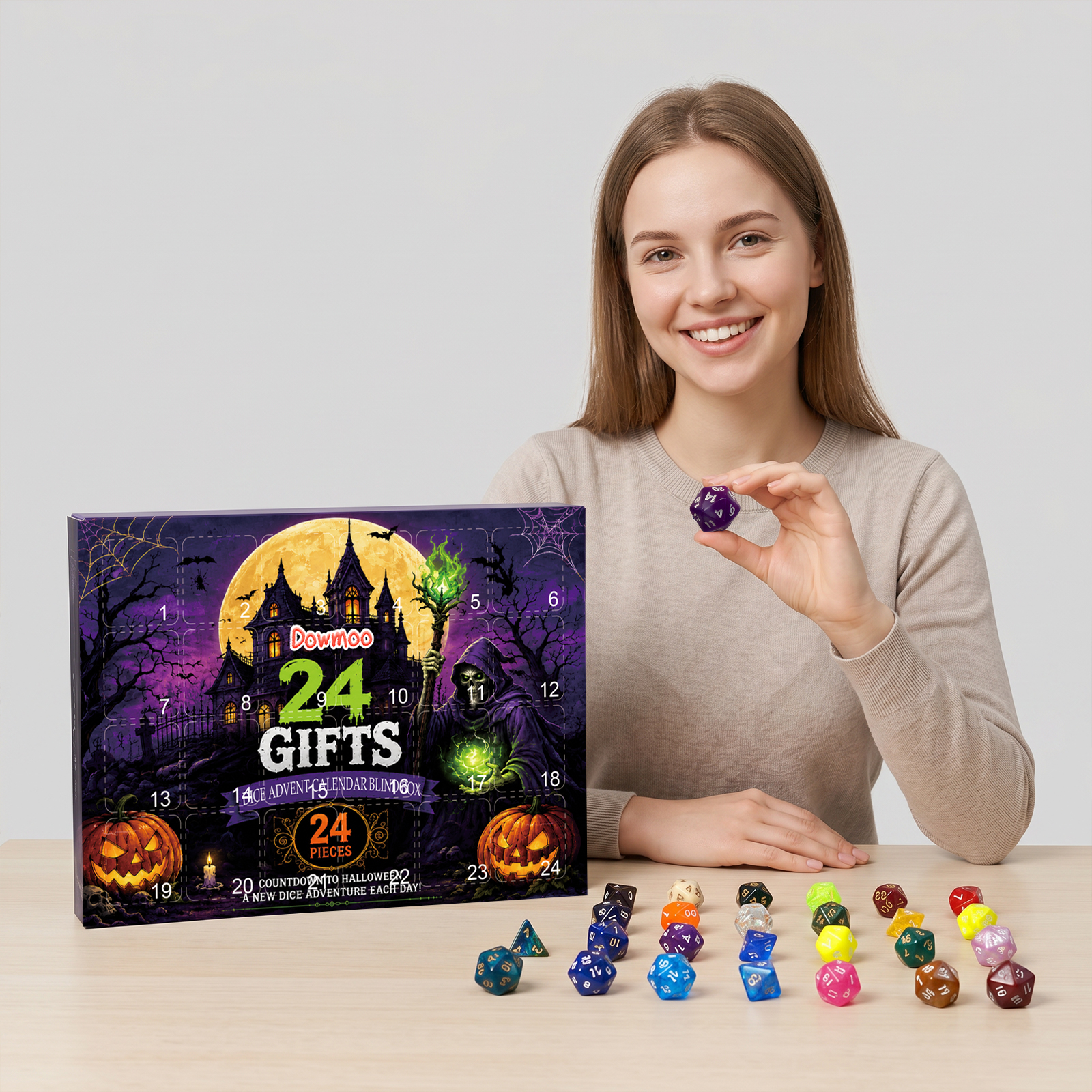 Dowmoo Halloween Dice Calendar Blind Box 24 Grid Unlock Halloween Pattern Unbox Fresh Gift Blind Box