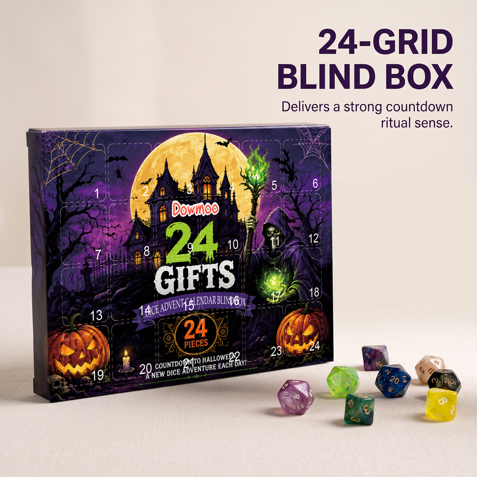 Dowmoo Halloween Dice Calendar Blind Box 24 Grid Unlock Halloween Pattern Unbox Fresh Gift Blind Box
