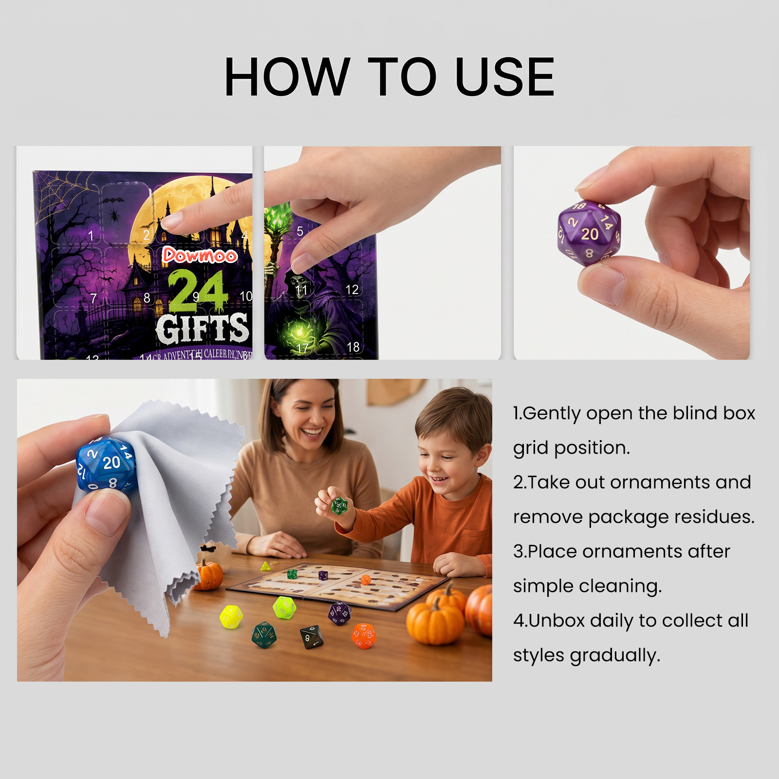 Dowmoo Halloween Dice Calendar Blind Box 24 Grid Unlock Halloween Pattern Unbox Fresh Gift Blind Box