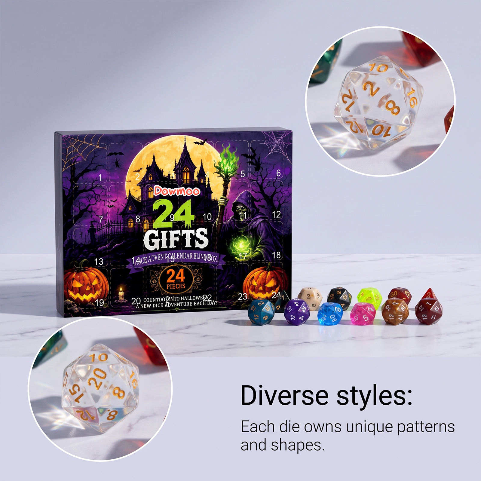 Dowmoo Halloween Dice Calendar Blind Box 24 Grid Unlock Halloween Pattern Unbox Fresh Gift Blind Box
