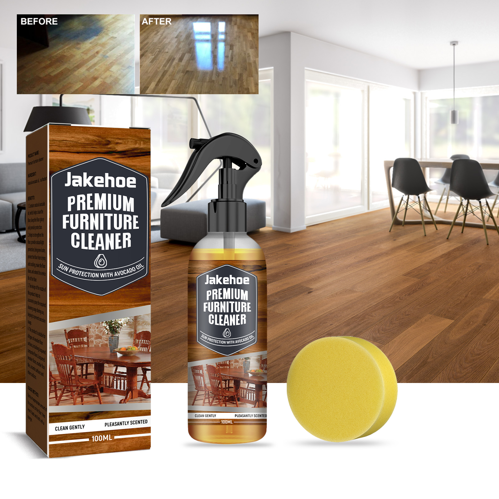 Wood And Marble Floor Cleaner Natural Avocado Oil Polishing Shine Protector For Daily Household Maintenance 1 PCS