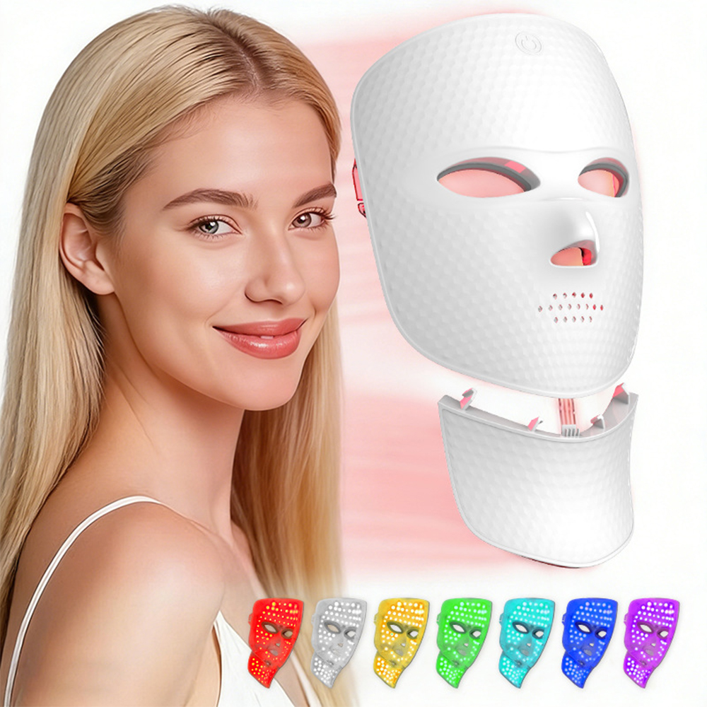 Wireless 7 Color LED Face Neck Mask Light Therapy Red Light Facial Mask Detachable Buckle Design Photon Skin Firming Anti Aging Rejuvenation Beauty Mask Machine