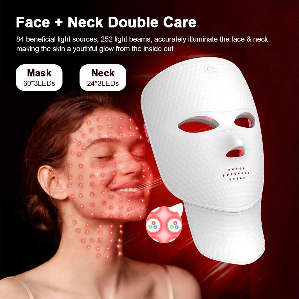 Wireless 7 Color LED Face Neck Mask Light Therapy Red Light Facial Mask Detachable Buckle Design Photon Skin Firming Anti Aging Rejuvenation Beauty Mask Machine