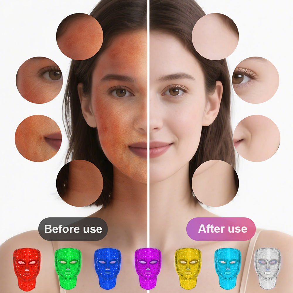 Wireless 7 Color LED Face Neck Mask Light Therapy Red Light Facial Mask Detachable Buckle Design Photon Skin Firming Anti Aging Rejuvenation Beauty Mask Machine