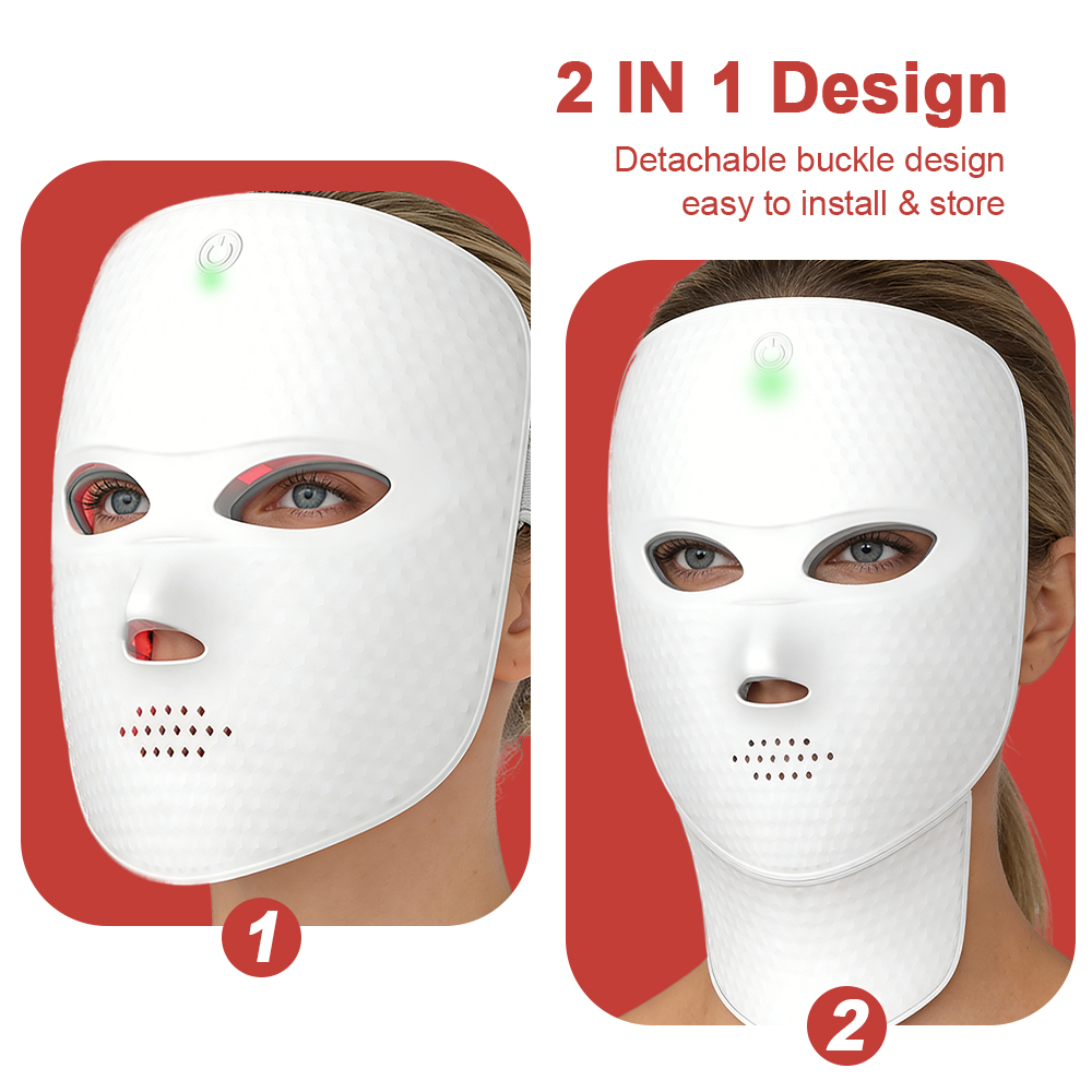 Wireless 7 Color LED Face Neck Mask Light Therapy Red Light Facial Mask Detachable Buckle Design Photon Skin Firming Anti Aging Rejuvenation Beauty Mask Machine