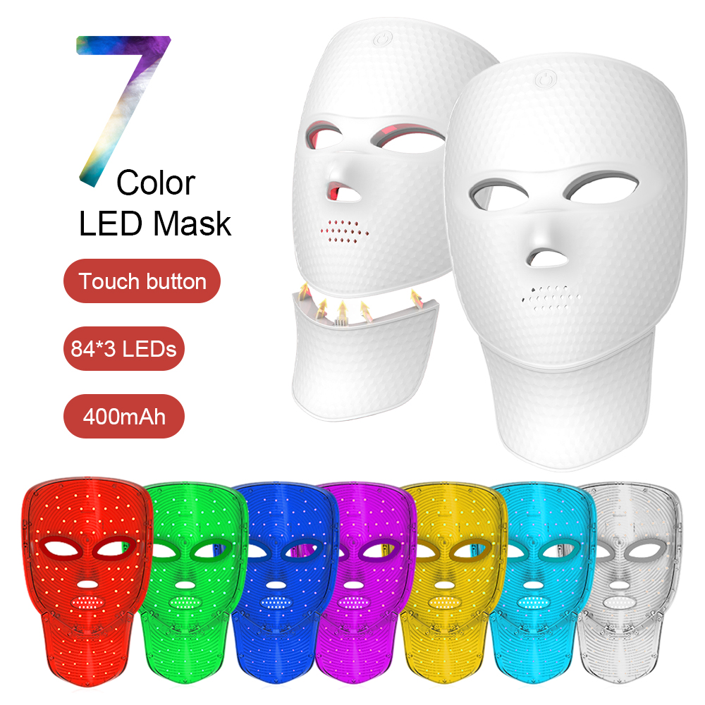 Wireless 7 Color LED Face Neck Mask Light Therapy Red Light Facial Mask Detachable Buckle Design Photon Skin Firming Anti Aging Rejuvenation Beauty Mask Machine
