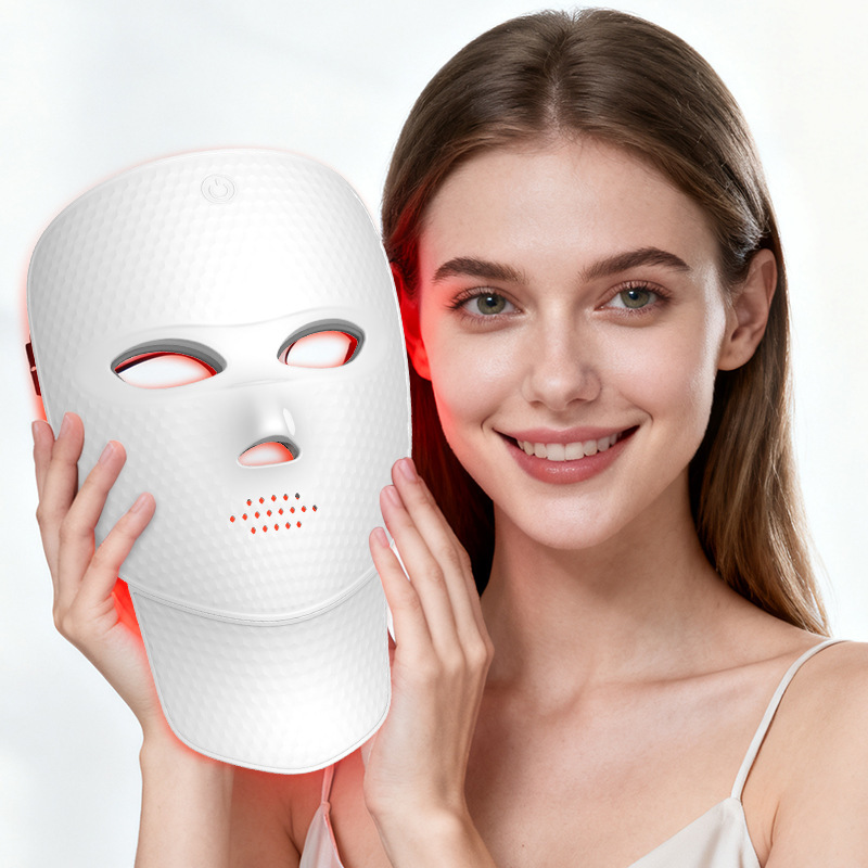 Wireless 7 Color LED Face Neck Mask Light Therapy Red Light Facial Mask Detachable Buckle Design Photon Skin Firming Anti Aging Rejuvenation Beauty Mask Machine
